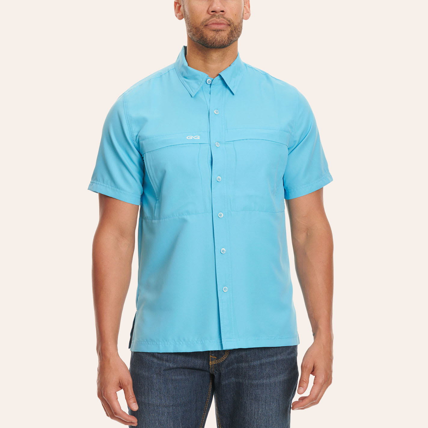 Gameguard Outdoors Men's Bright Ocean Blue Microfiber Fishing Shirt