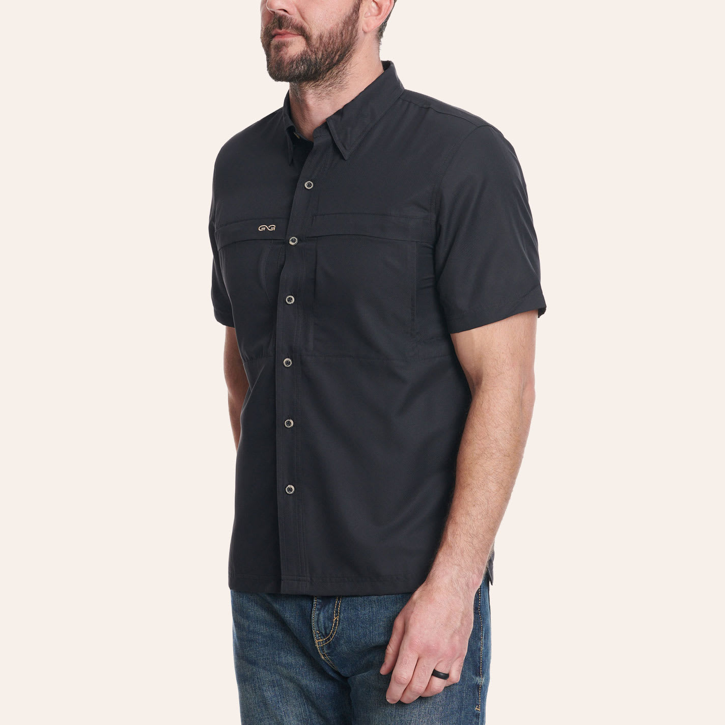 Gameguard Outdoors Men's Caviar Black Microfiber Fishing Shirt