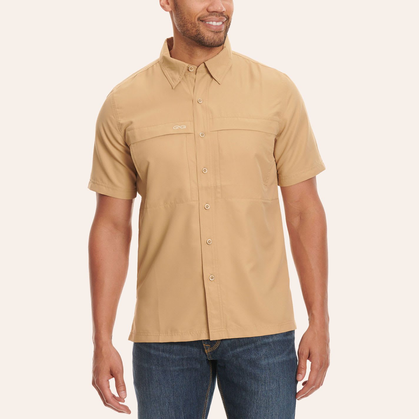 Gameguard Outdoors Men's Khaki Microfiber Fishing Shirt In Brown