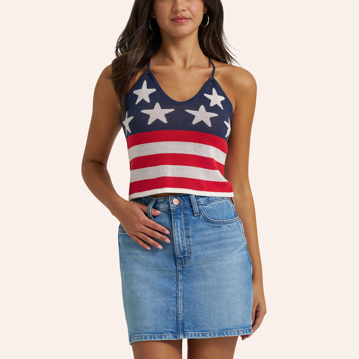 Wrangler Women's Stars & Stripes Crochet Tank Top In Blue