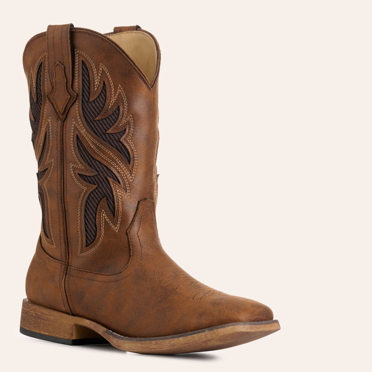 Roper Men's Draftmaster Brown Wide Square Toe Cowboy Boots