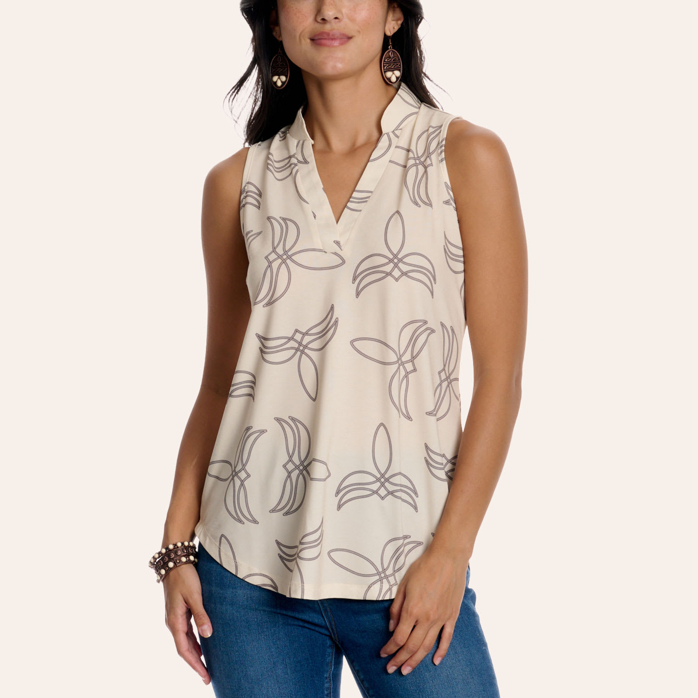 Cowgirl Hardware Women's Tan Boot Stitch Print Tank Top In Neutral