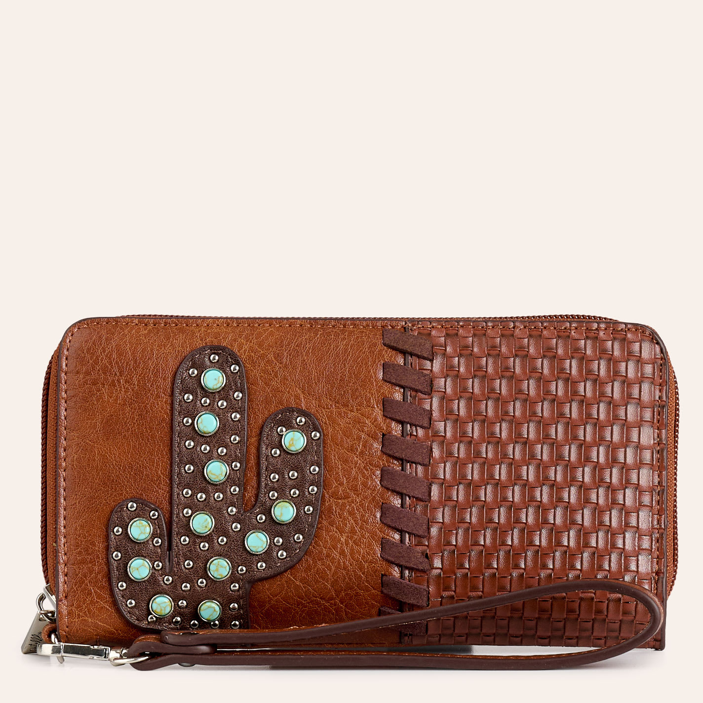 Catchfly Brown & Turquoise Cactus Wristlet Wallet