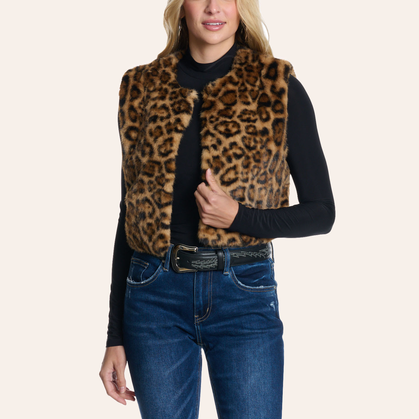 Blue B Women's Leopard Print Faux Fur Vest In Multi