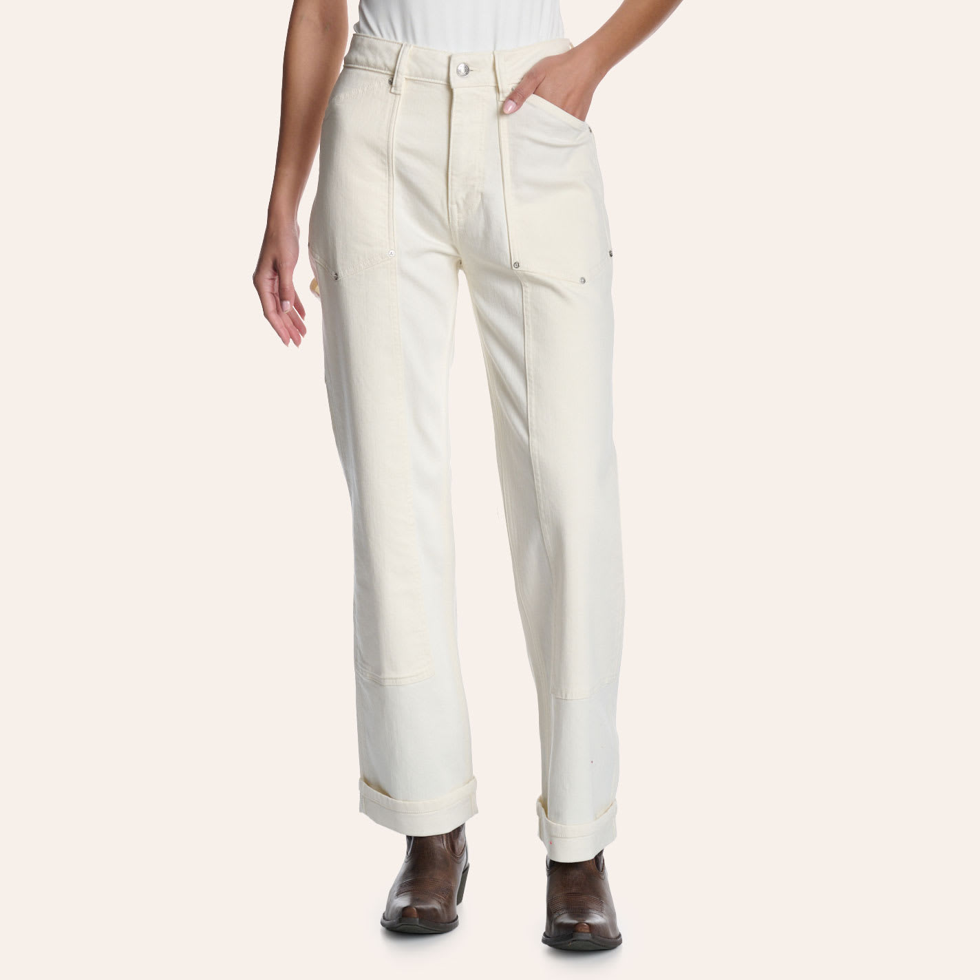 Warp & Weft Women's Ecru Sat 90s Utility Straight Leg Jeans - 27 - From Cavender's
