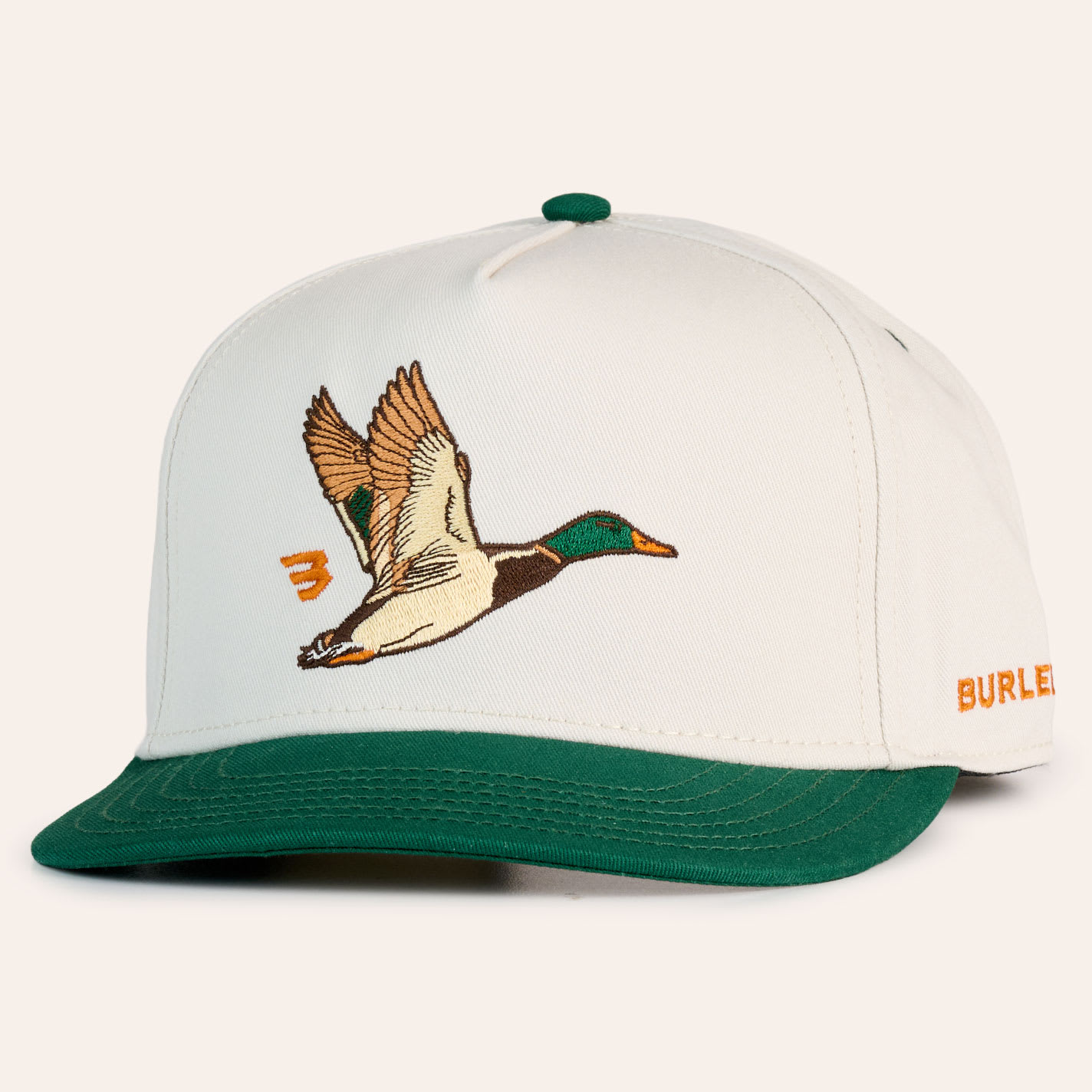 Burlebo Men's Cream & Green Flying Duck Embroidered Curved Bill Cap In White