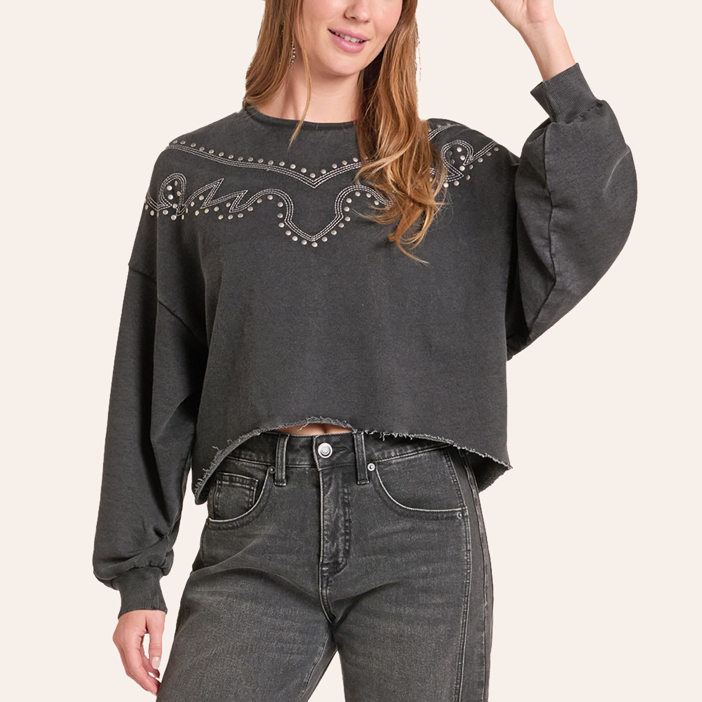 Rock & Roll Denim Women's West Desperado Black Embroidered Sweatshirt