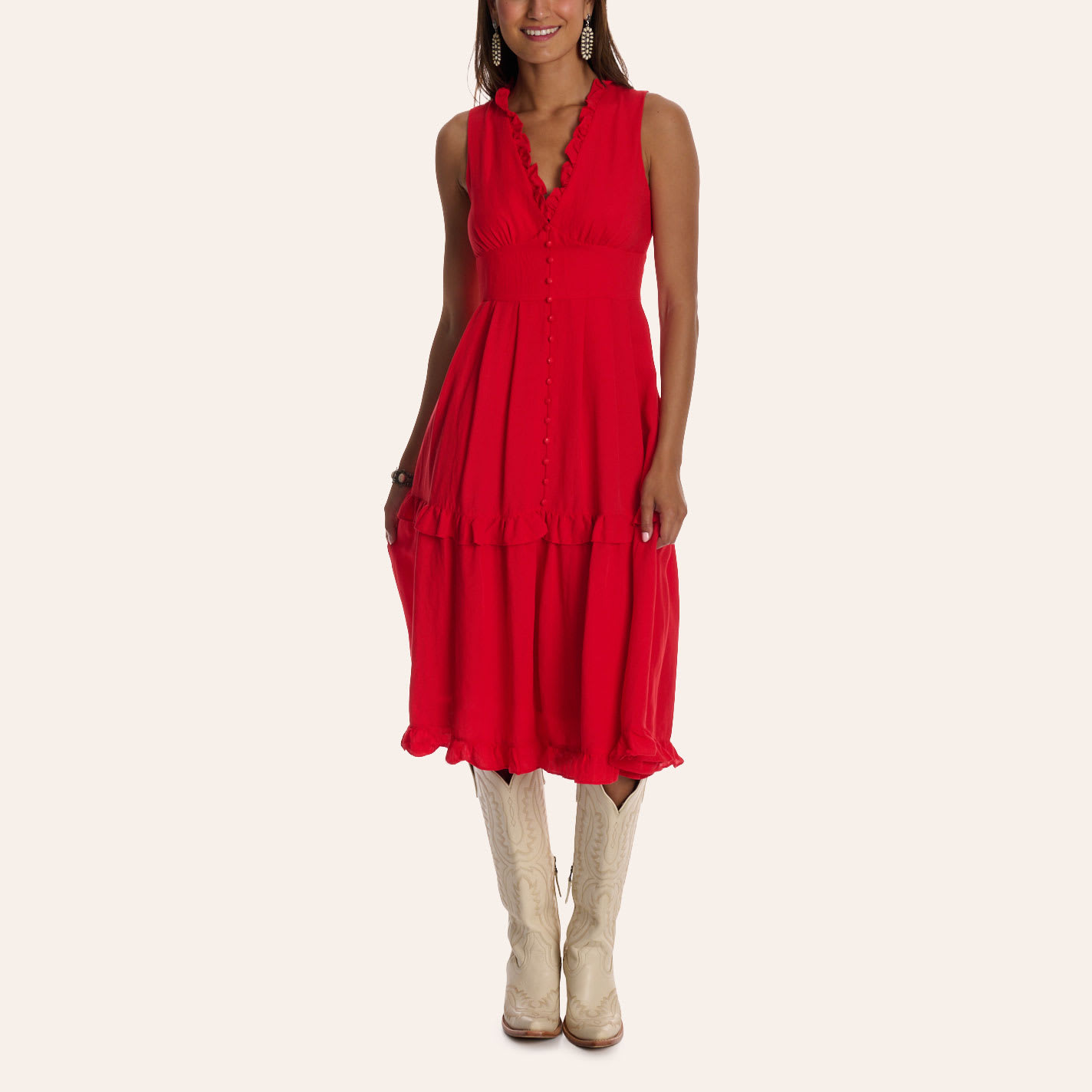 Tcec Women's Red Tiered Ruffle Trim Midi Dress