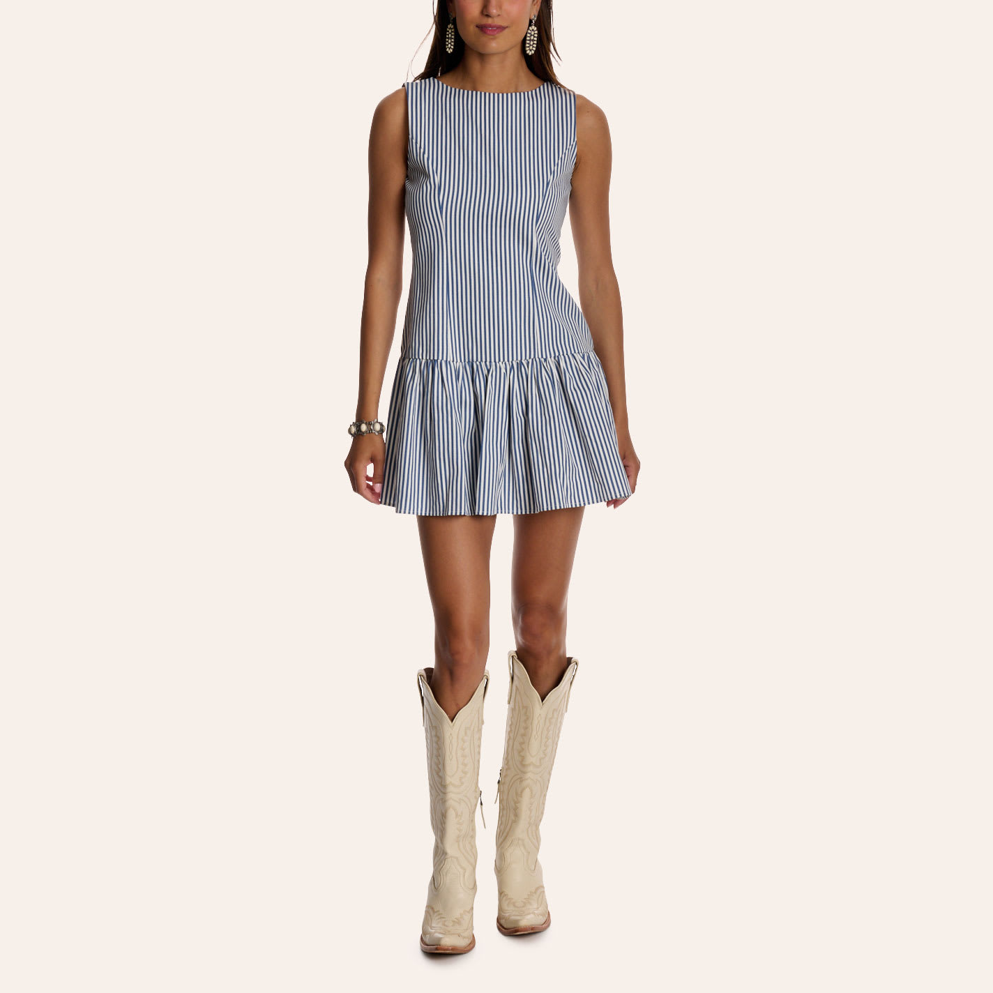Tcec Women's Blue Stripe Print Drop Waist Mini Dress
