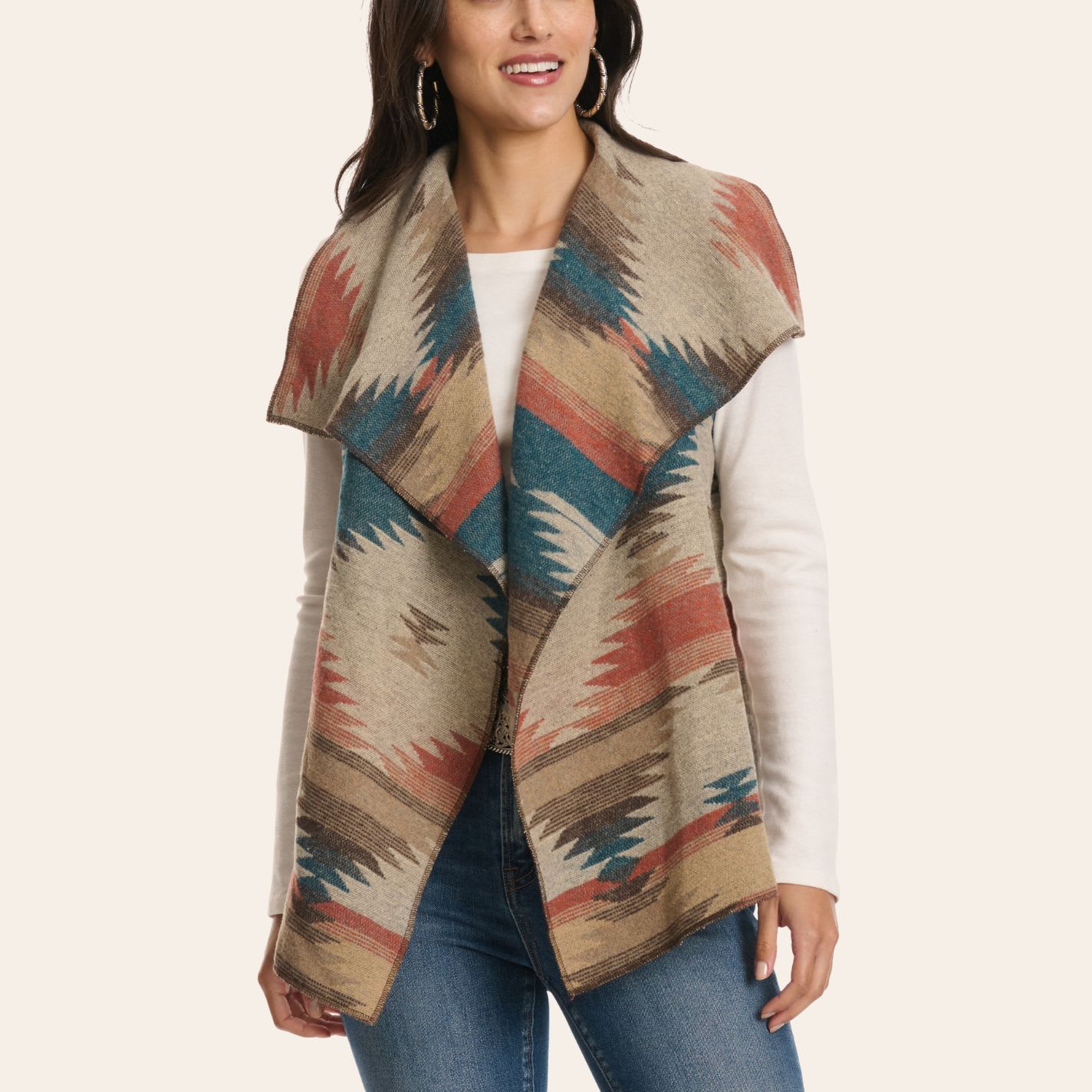 Cripple Creek Women's Taupe & Blue Aztec Blanket Vest