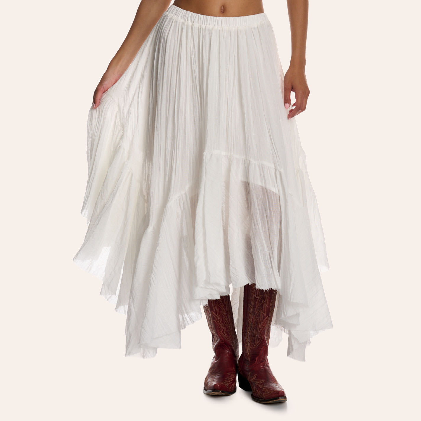 Tcec Women's White Tiered Handkerchief Hem Maxi Skirt