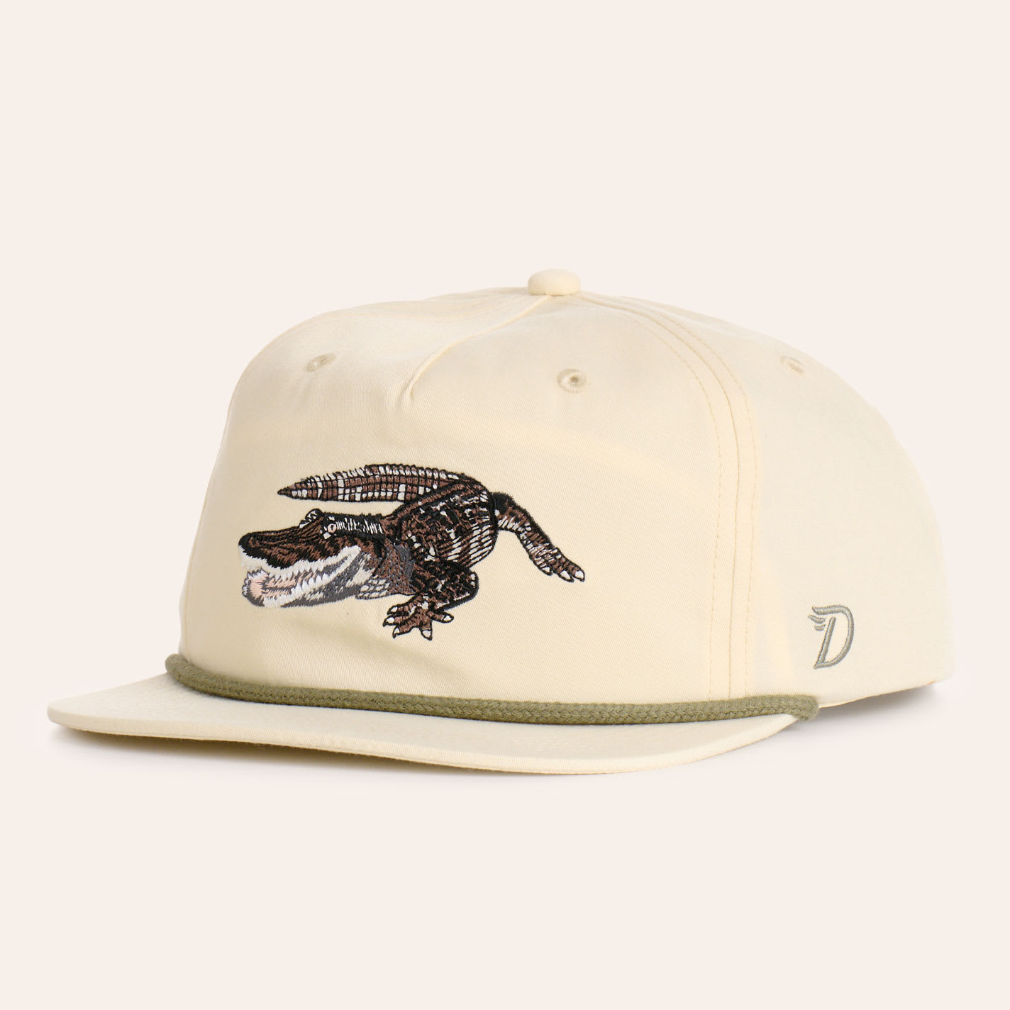 Duck Camp Ivory Gator Embroidered Rope Flat Bill Cap In Neutral