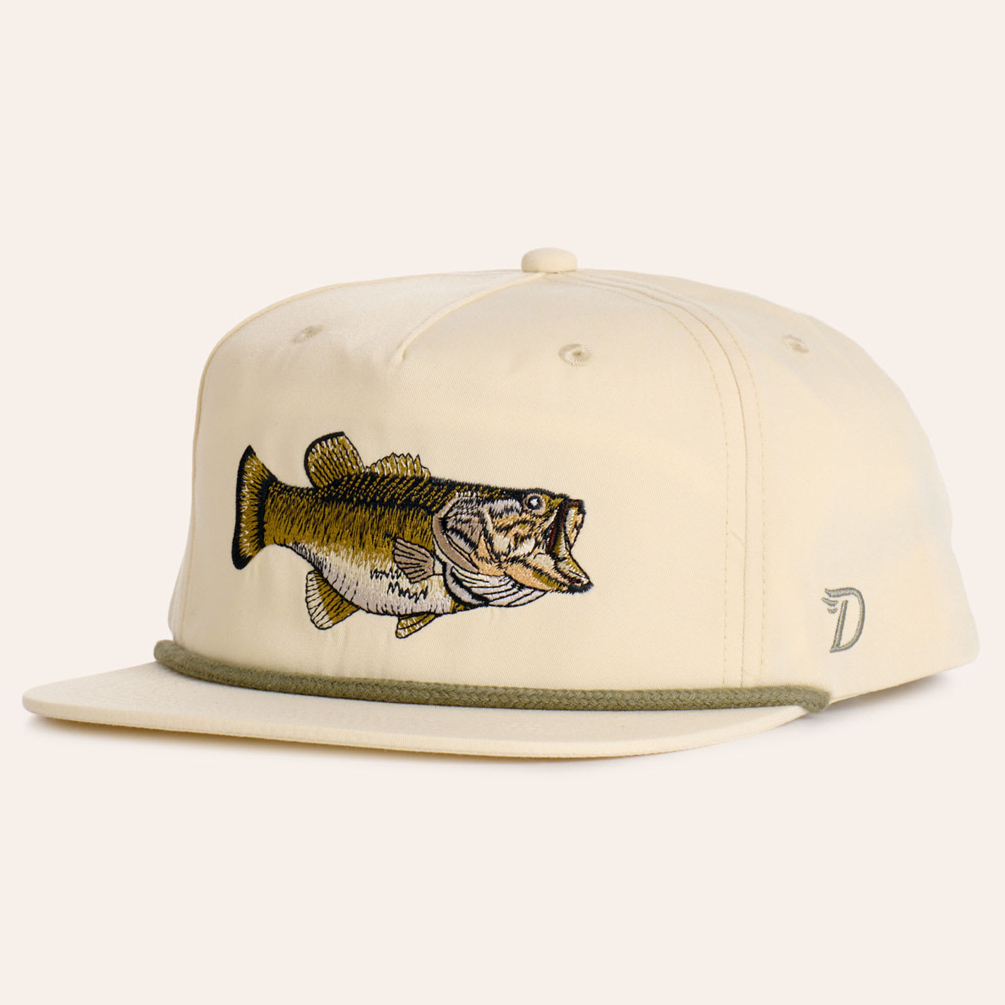 Duck Camp Ivory Bass Embroidered Rope Flat Bill Cap In Neutral