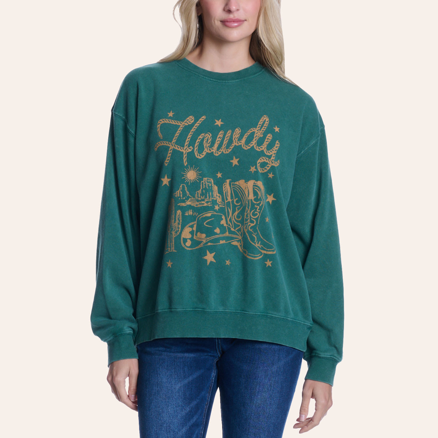Double Zero Women's Green Howdy Graphic Sweatshirt