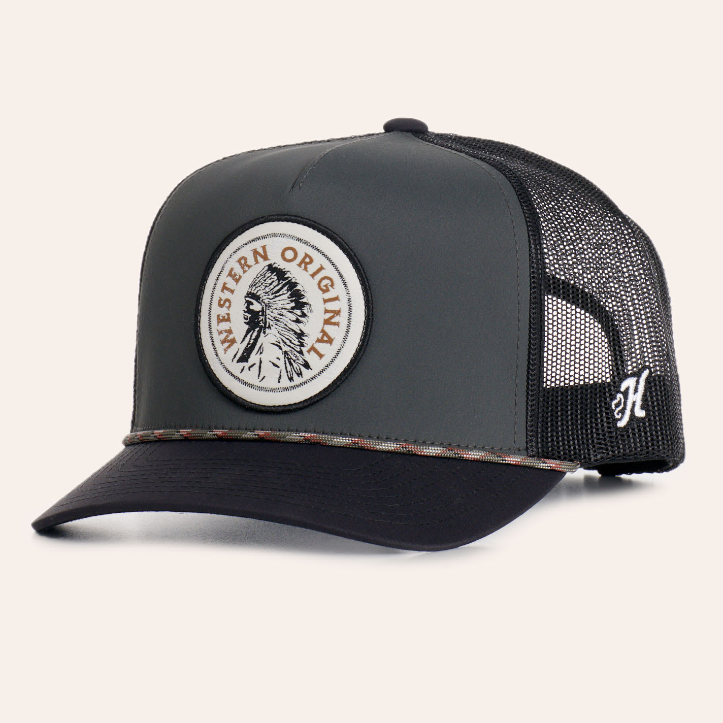 Hooey Quanah Charcoal & Black Curved Bill Patch Cap In Gray