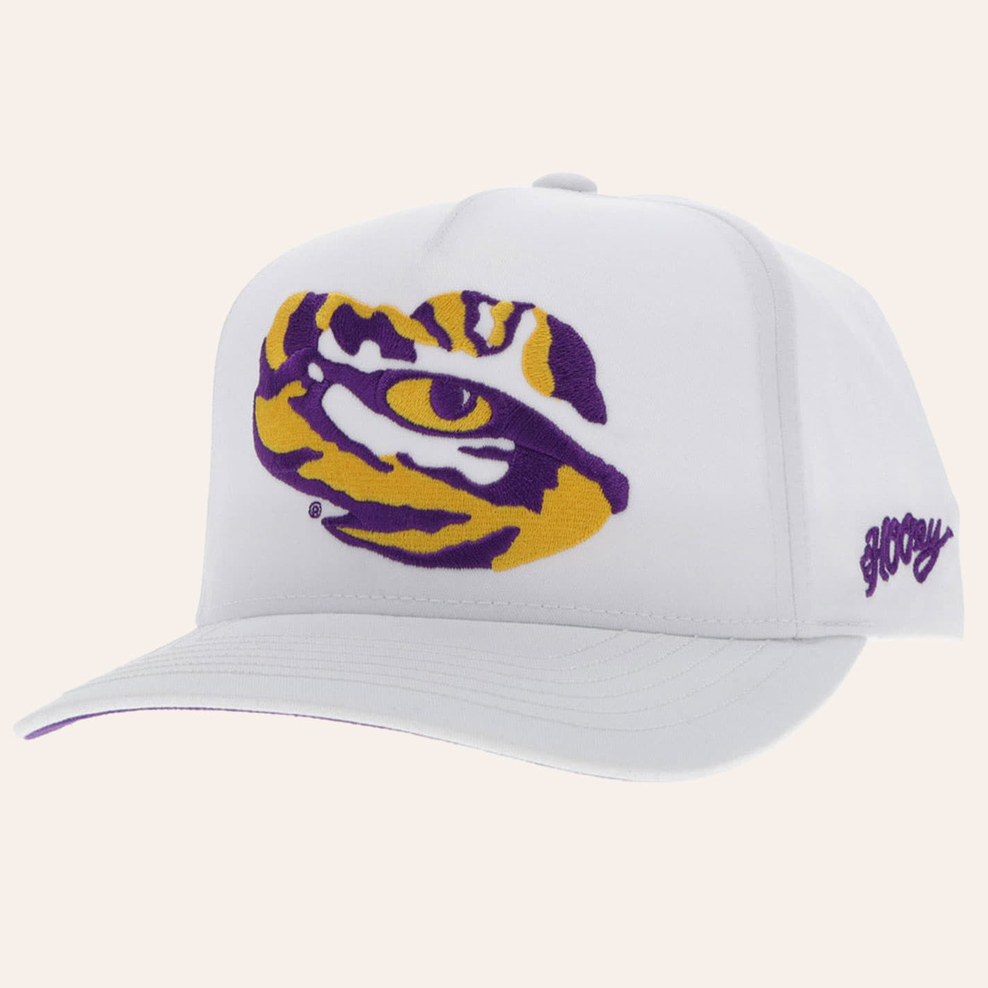 Hooey Collegiate Collection White Lsu Eye Of The Tiger Logo Curved Bill Cap
