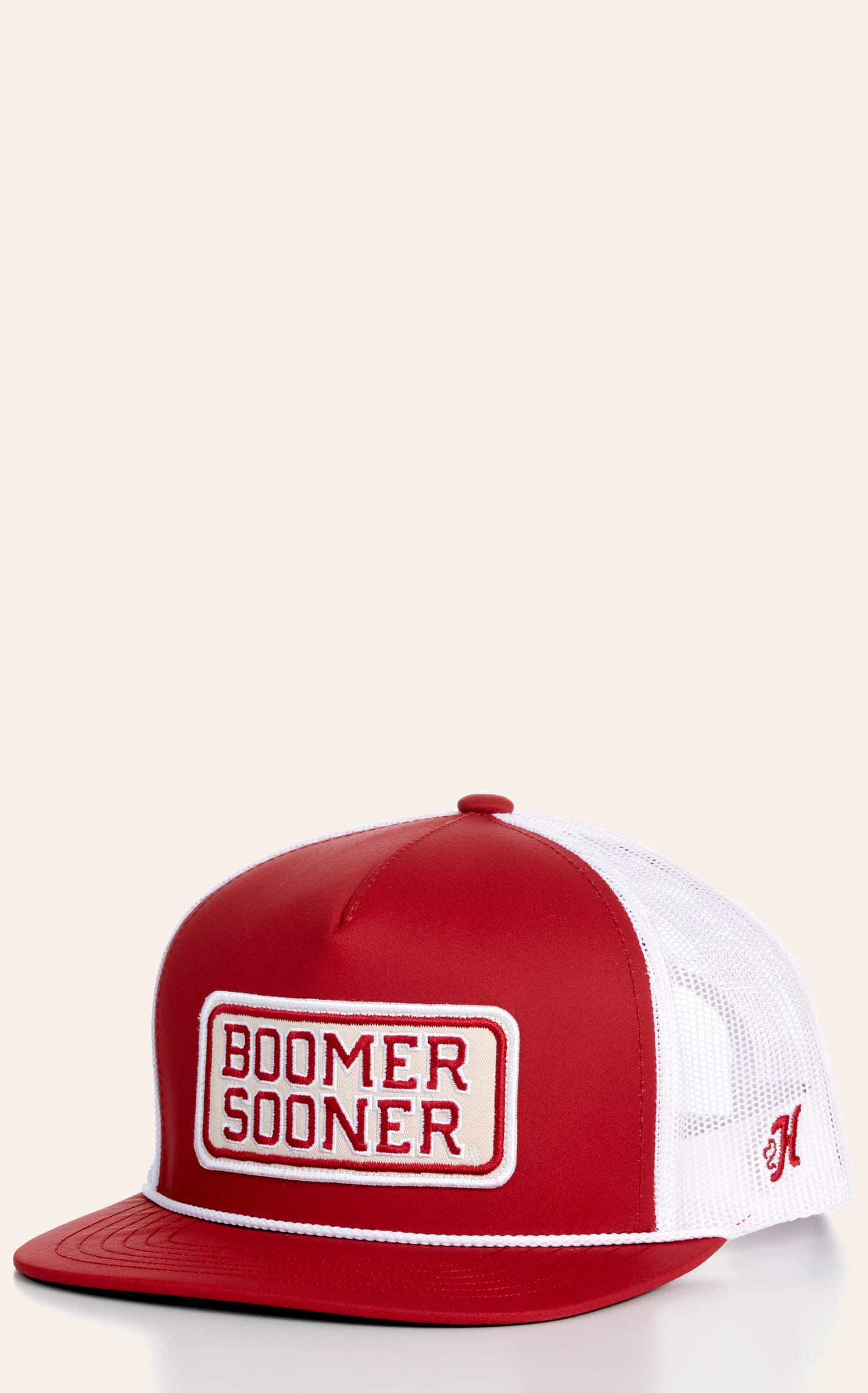 Hooey Collegiate Collection Red & White Ou Boomer Sooner Logo Patch Cap