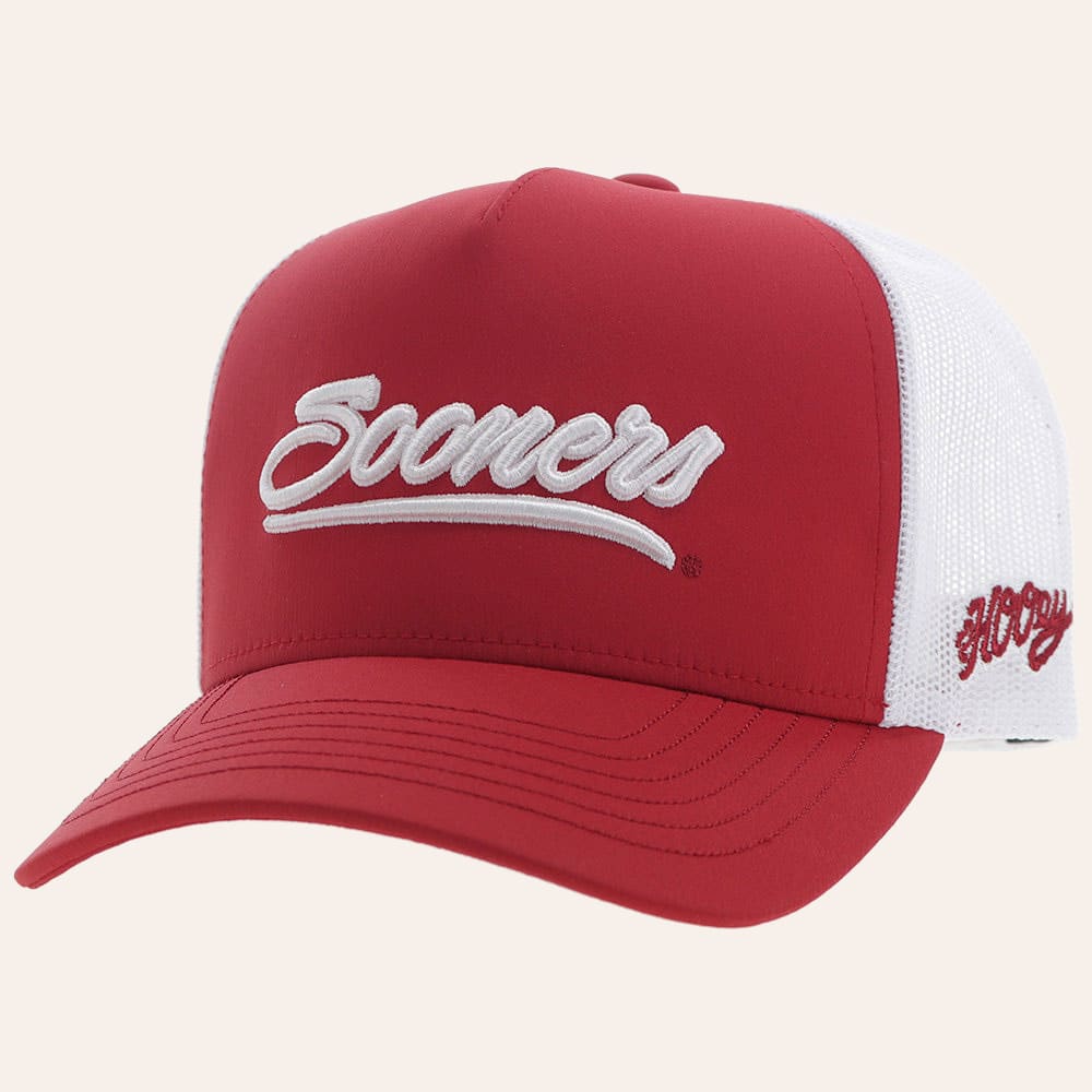 Hooey Collegiate Collection Crimson & White Ou Boomer Sooner Patch Curved Bill Cap In Red