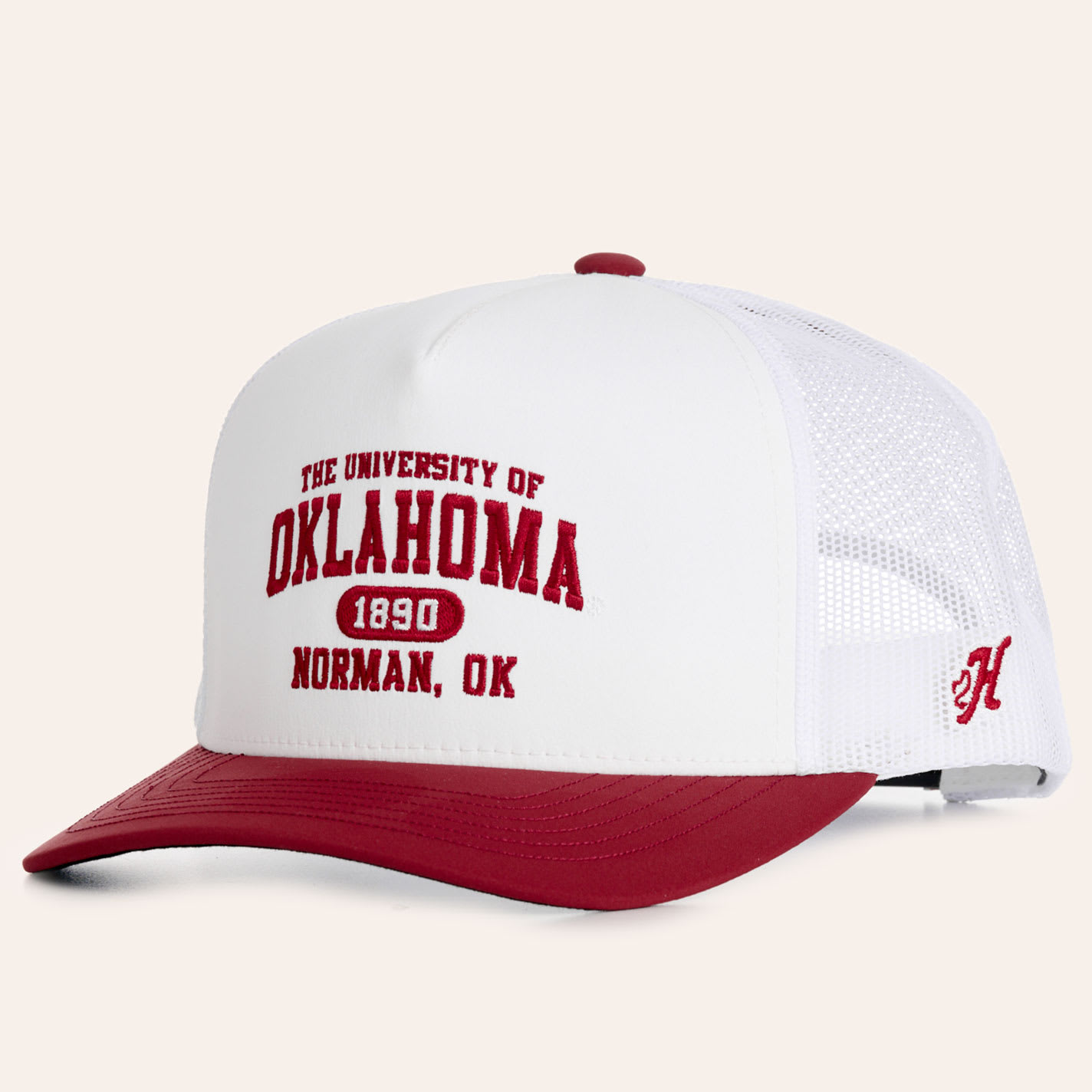 Hooey Collegiate Collection White & Red Oklahoma University Curved Bill Trucker Cap