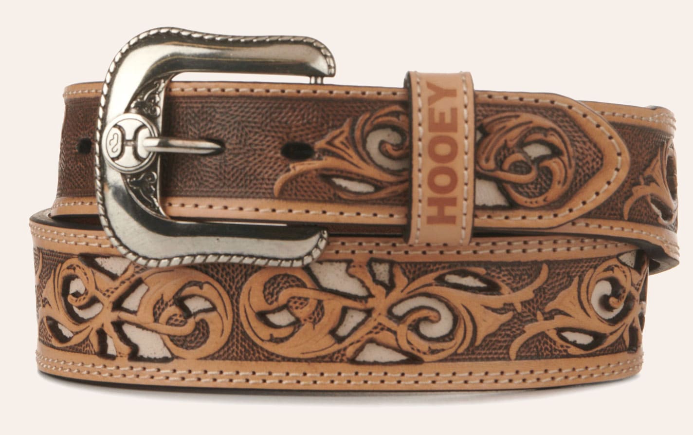 Hooey Men's Brown With Ivory Inlay Tooled Western Belt