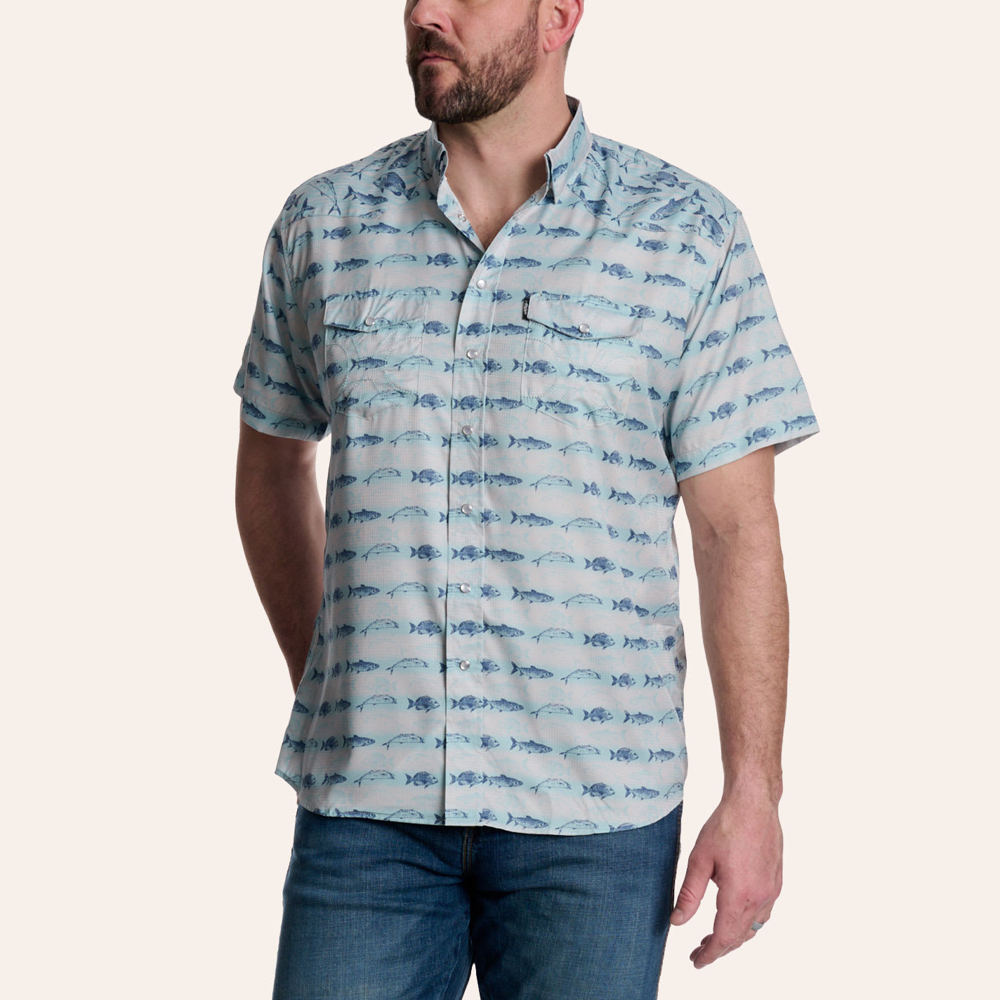 Hooey Men's Sol Blue & Gray Fish Print Pearl Snap Western Shirt