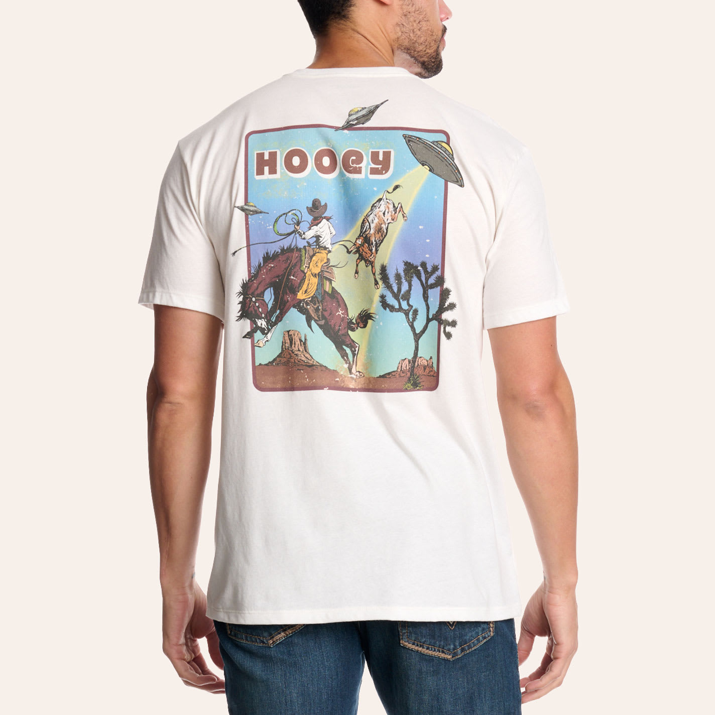 Hooey Men's Cream Space Hustler Graphic T-shirt In White