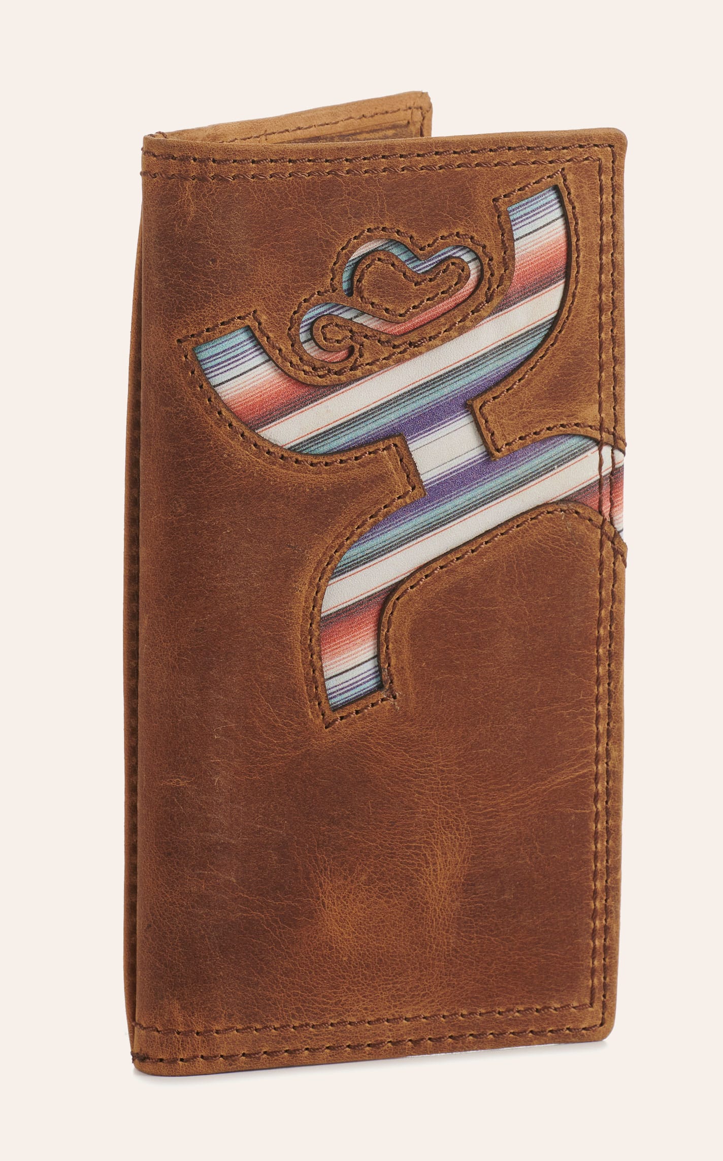 Hooey Men's Tan With Blue Serape Logo Rodeo Wallet / Checkbook Cover In Brown