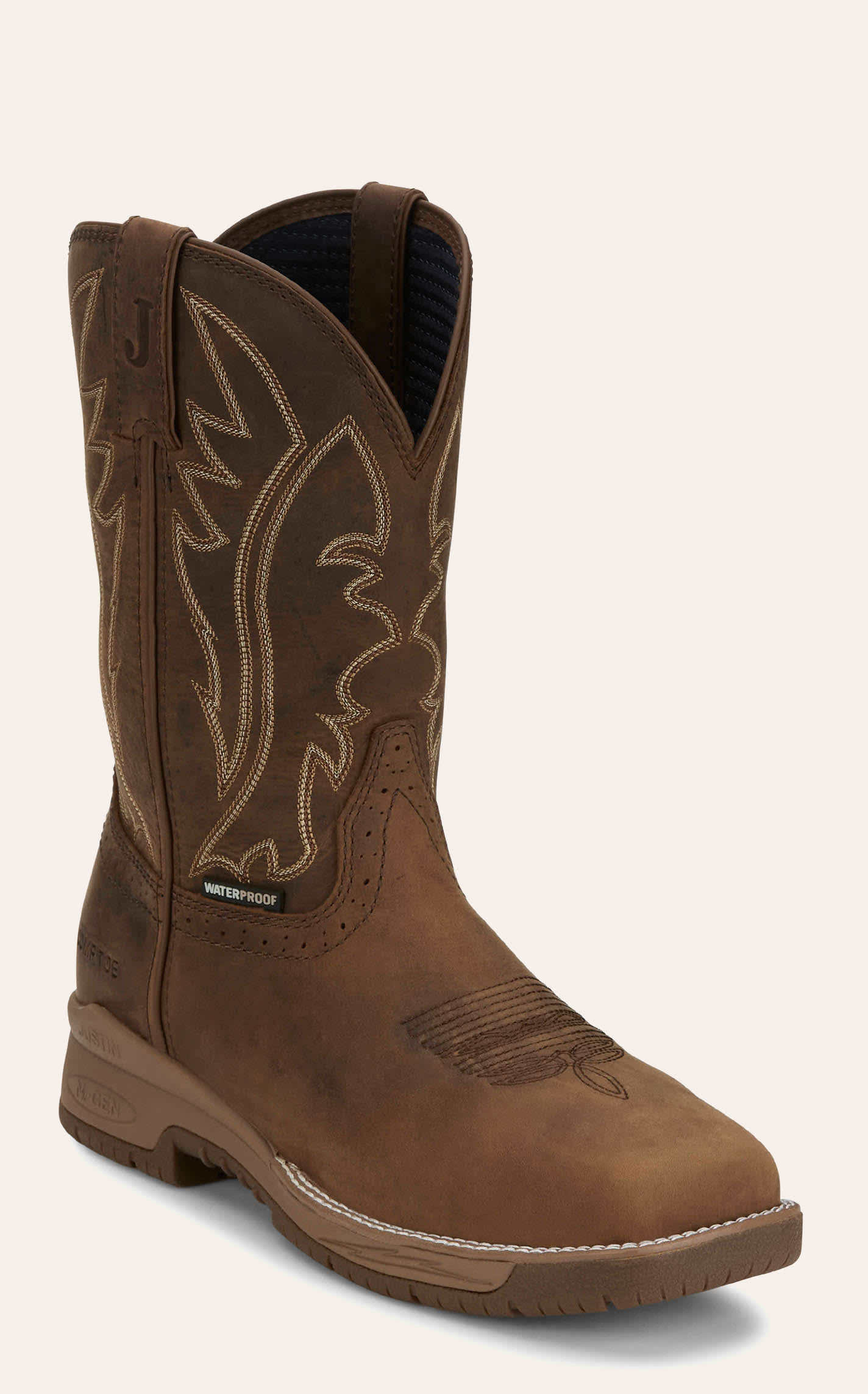 Justin Men's Brown Nitread Waterproof Oil & Slip Resistant Work Boots