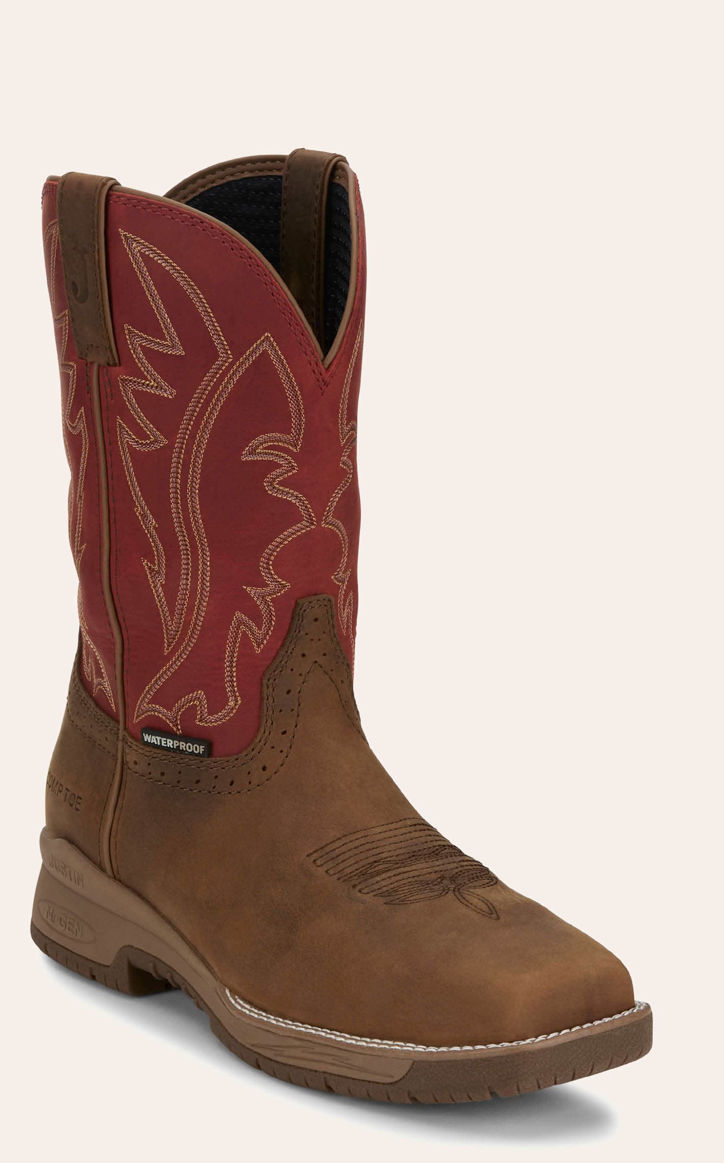 Justin Men's Brown & Red Nitread Waterproof Oil & Slip Resistant Work Boots