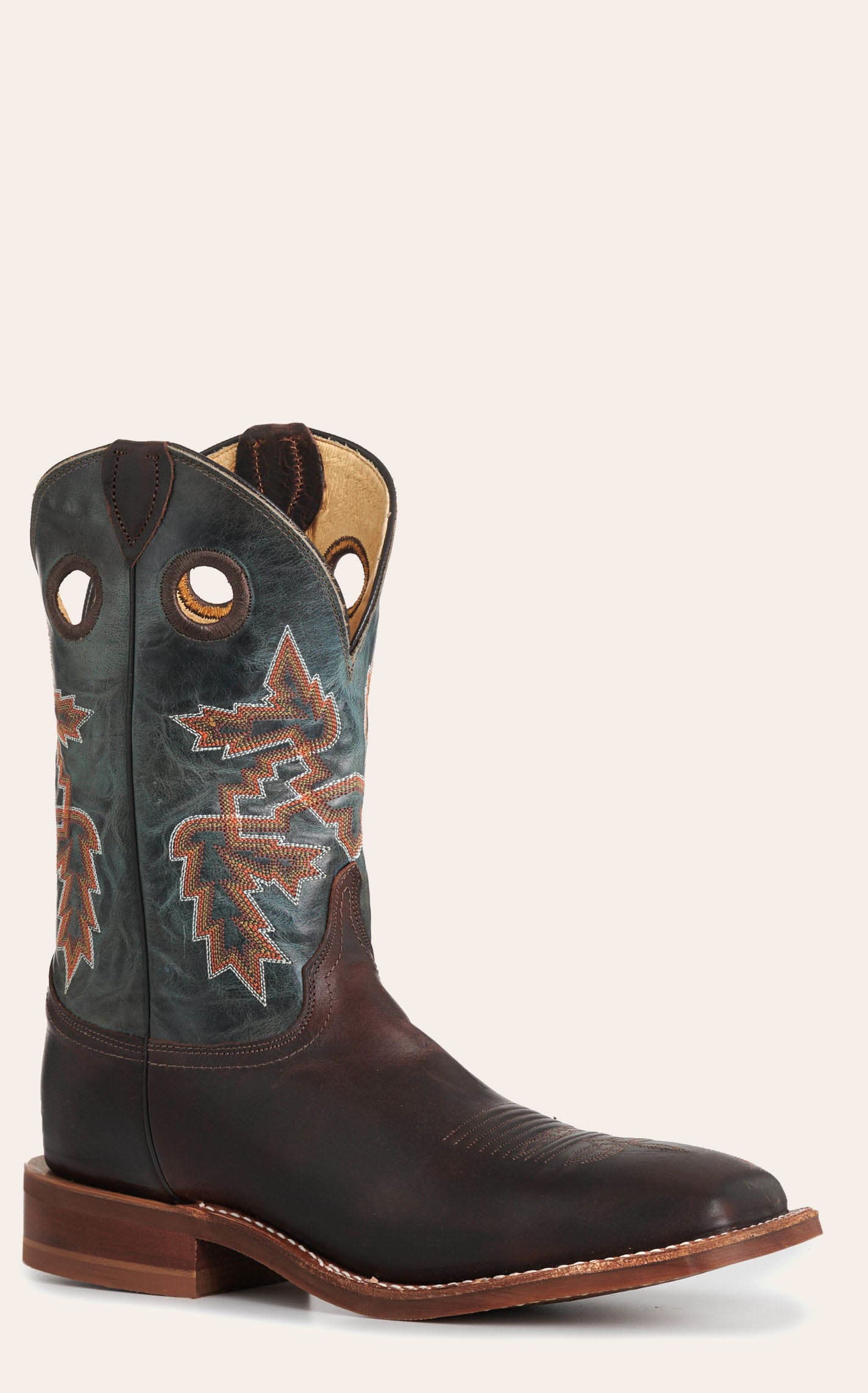 Justin Men's Chocolate Brown & Silver Blue Bender Wide Square Toe Cowboy Boots