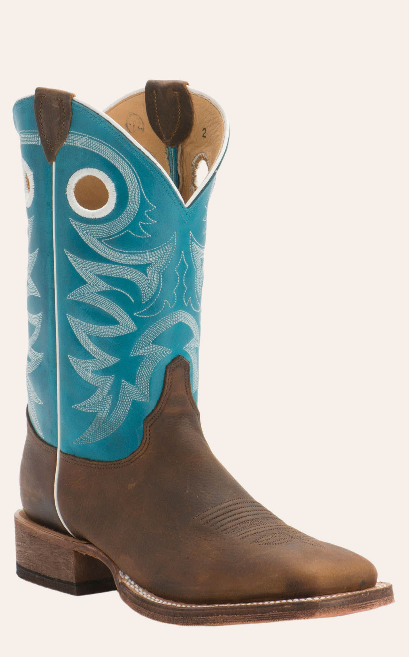 Justin Men's Bent Rail Caddo Brown Copper And Blue Wide Square Toe Cowboy Boots