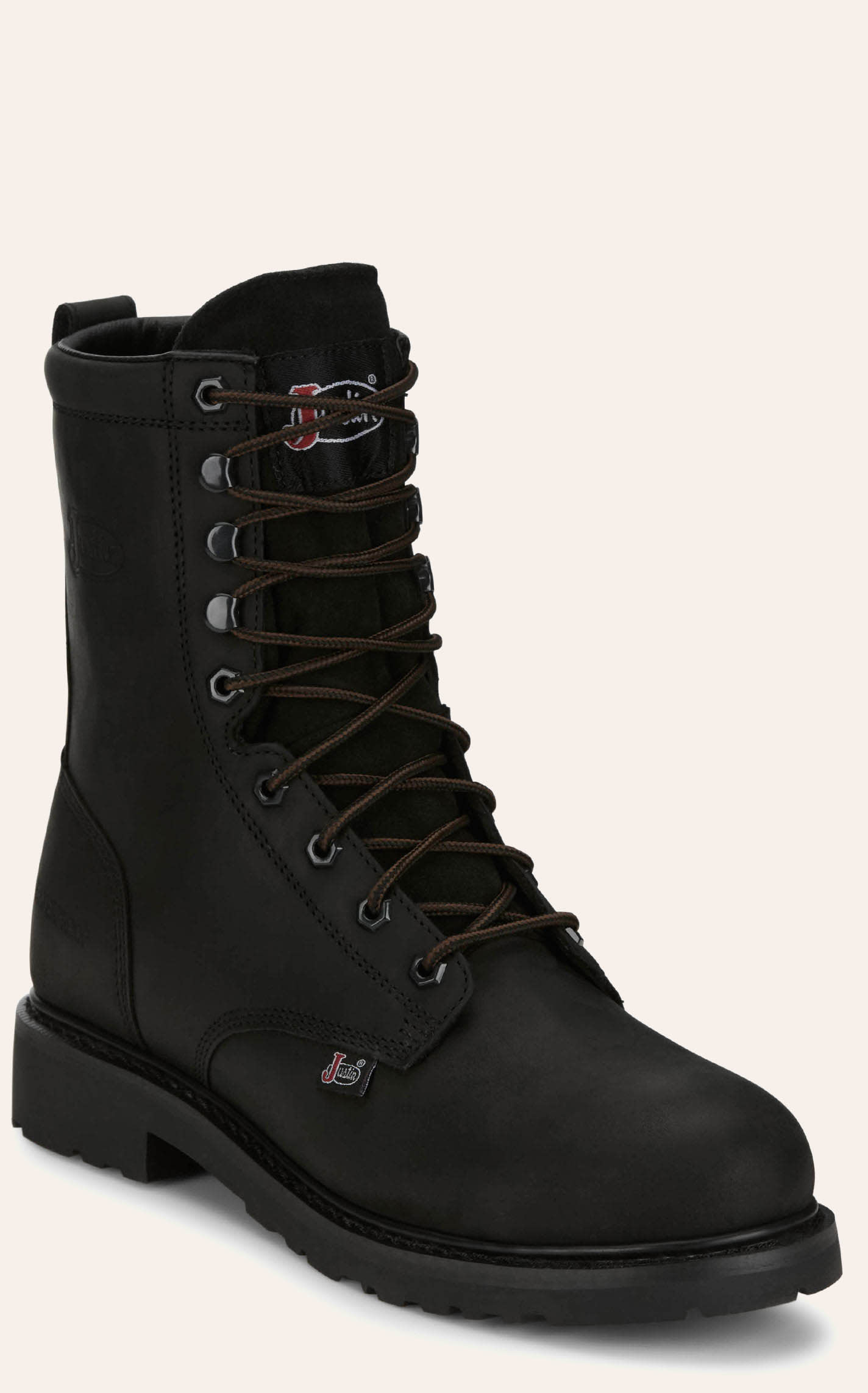 Justin Men's Black Lace-up Waterproof Round Steel Toe Work Boots