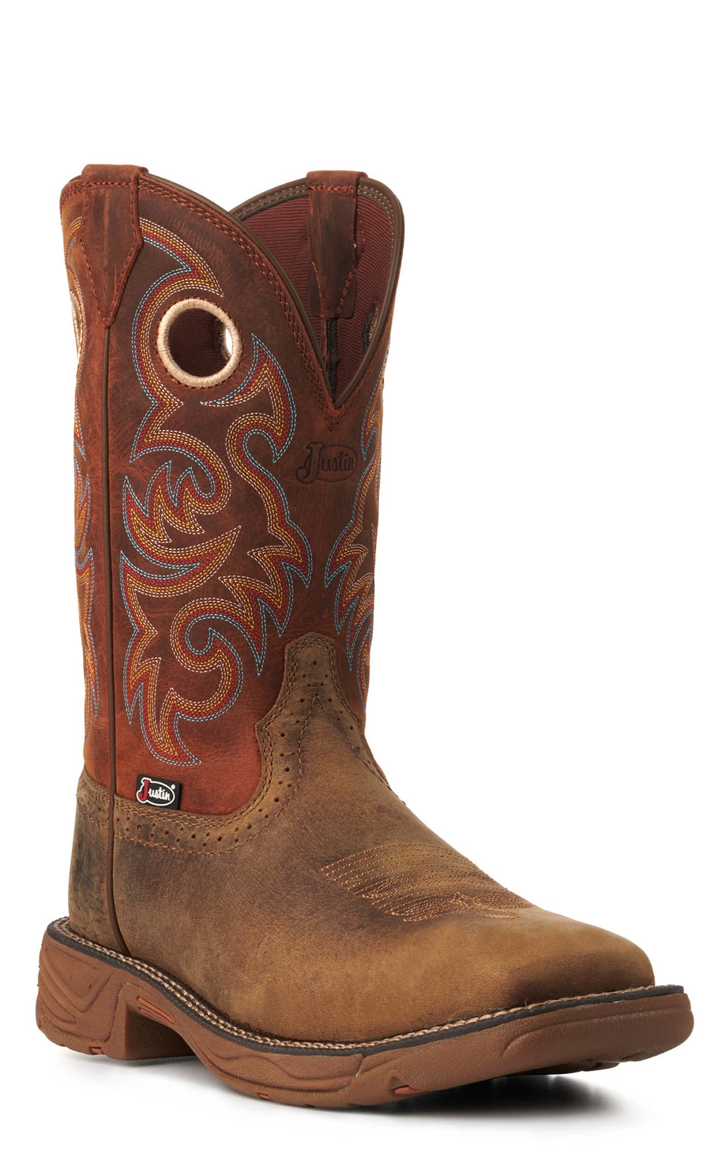 Justin Men's Rush Peanut Tan And Bronze Orange Wide Square Toe Cowboy Boots In Brown