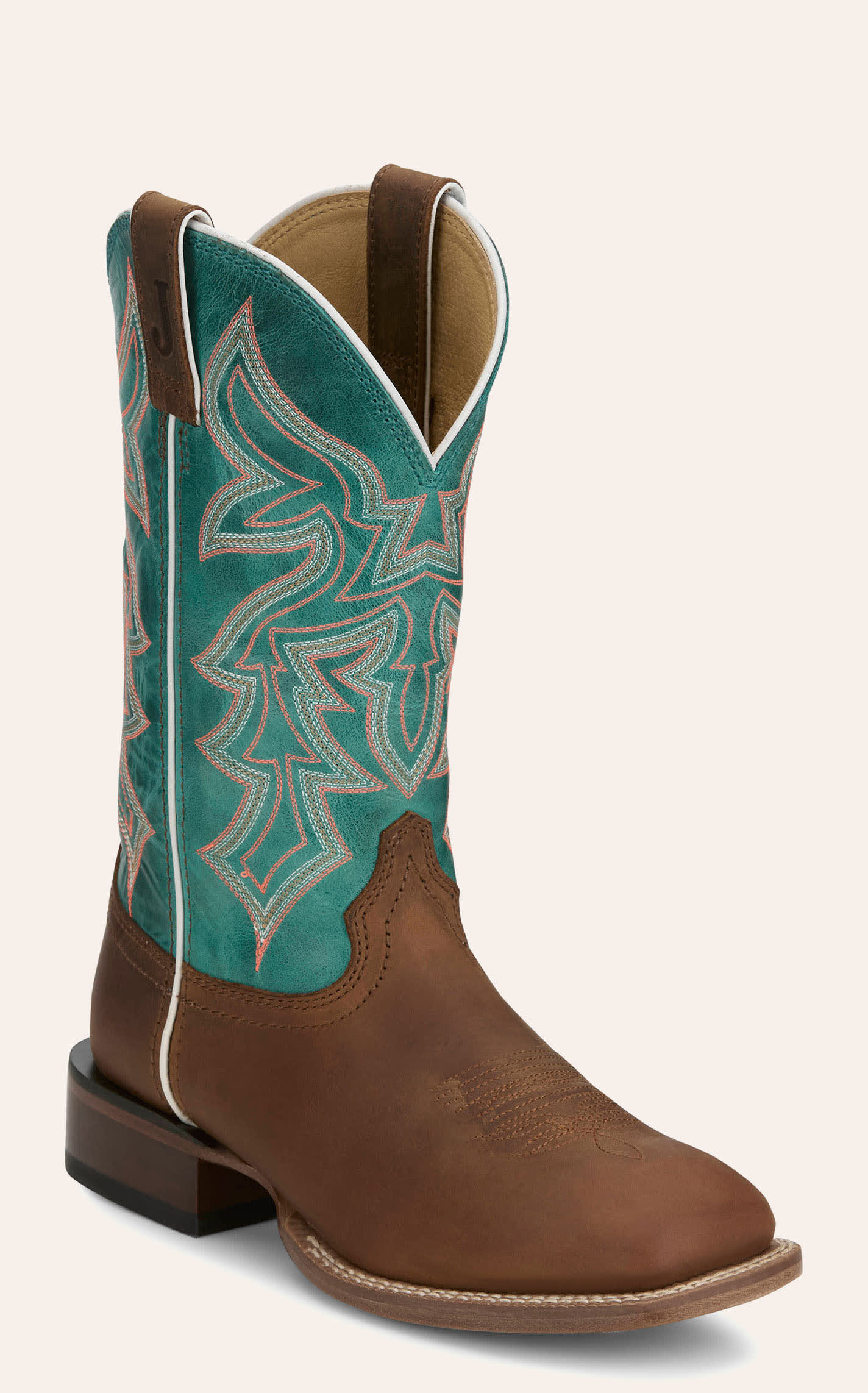 Justin Women's Frontier Collection Brown & Teal Wide Square Toe Boots In Multi
