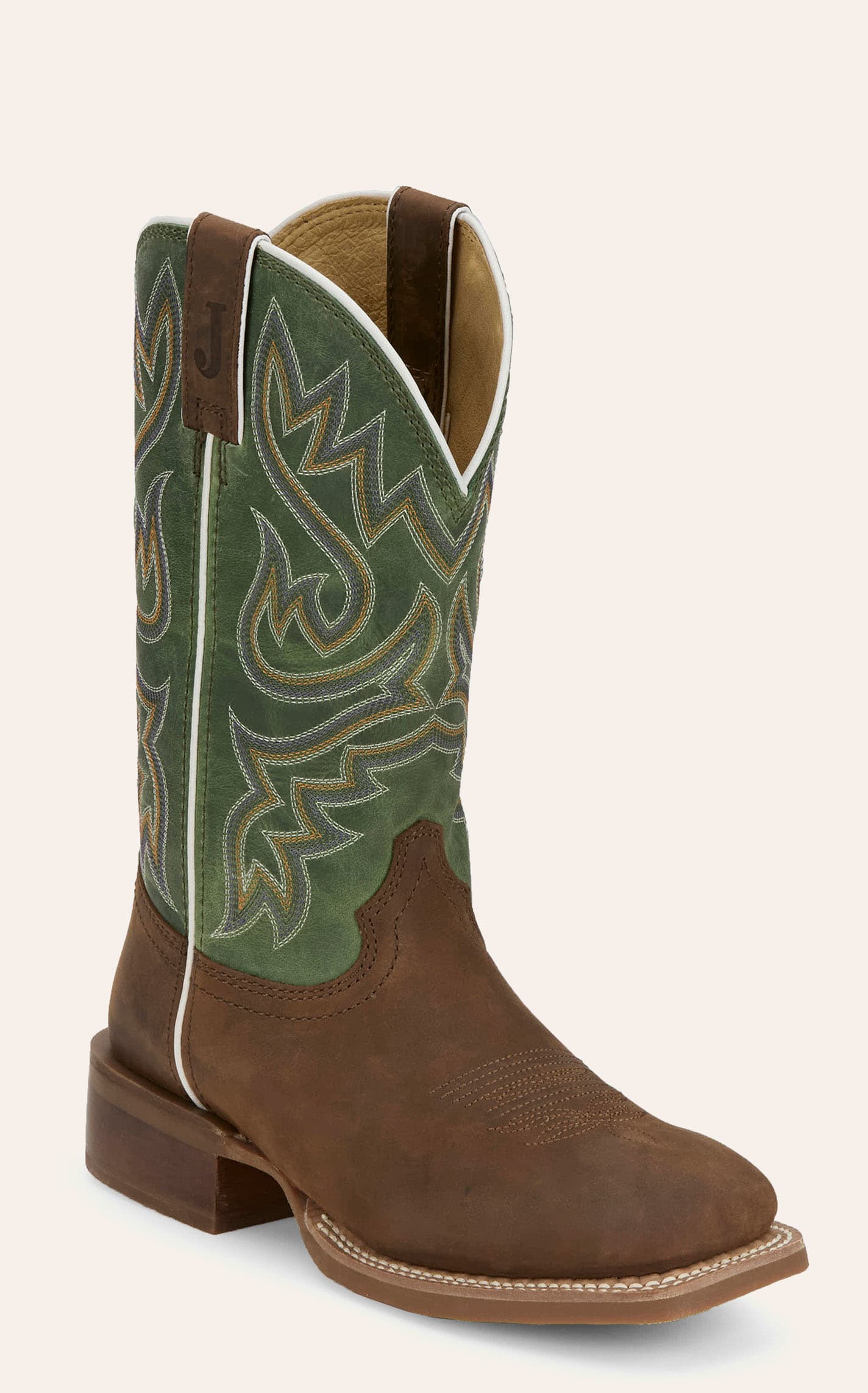 Justin Women's Frontier Collection Brown & Green Wide Square Toe Boots In Multi