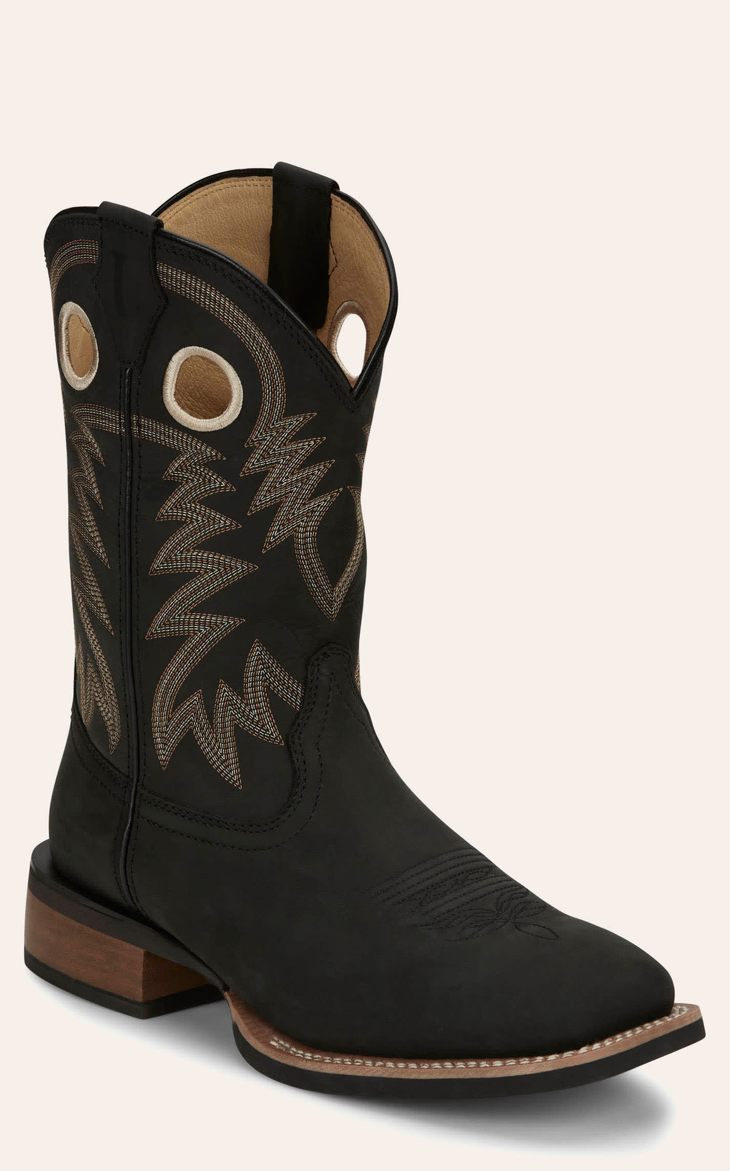 Justin Men's Shane Frontier Black Leather Square Toe Cowboy Boots