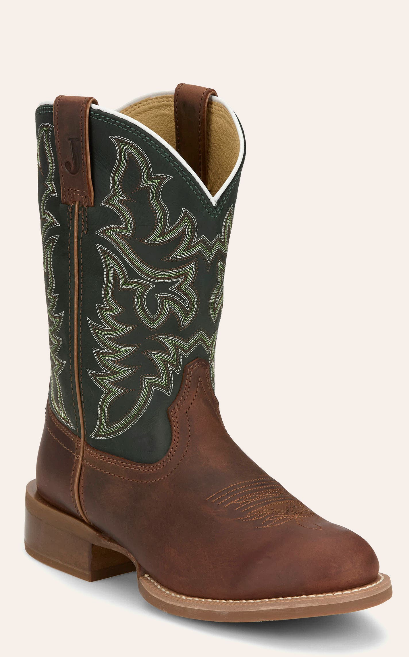 Justin Cavender's Men's 11” Brown & Dark Green Frontier Cowboy Boots