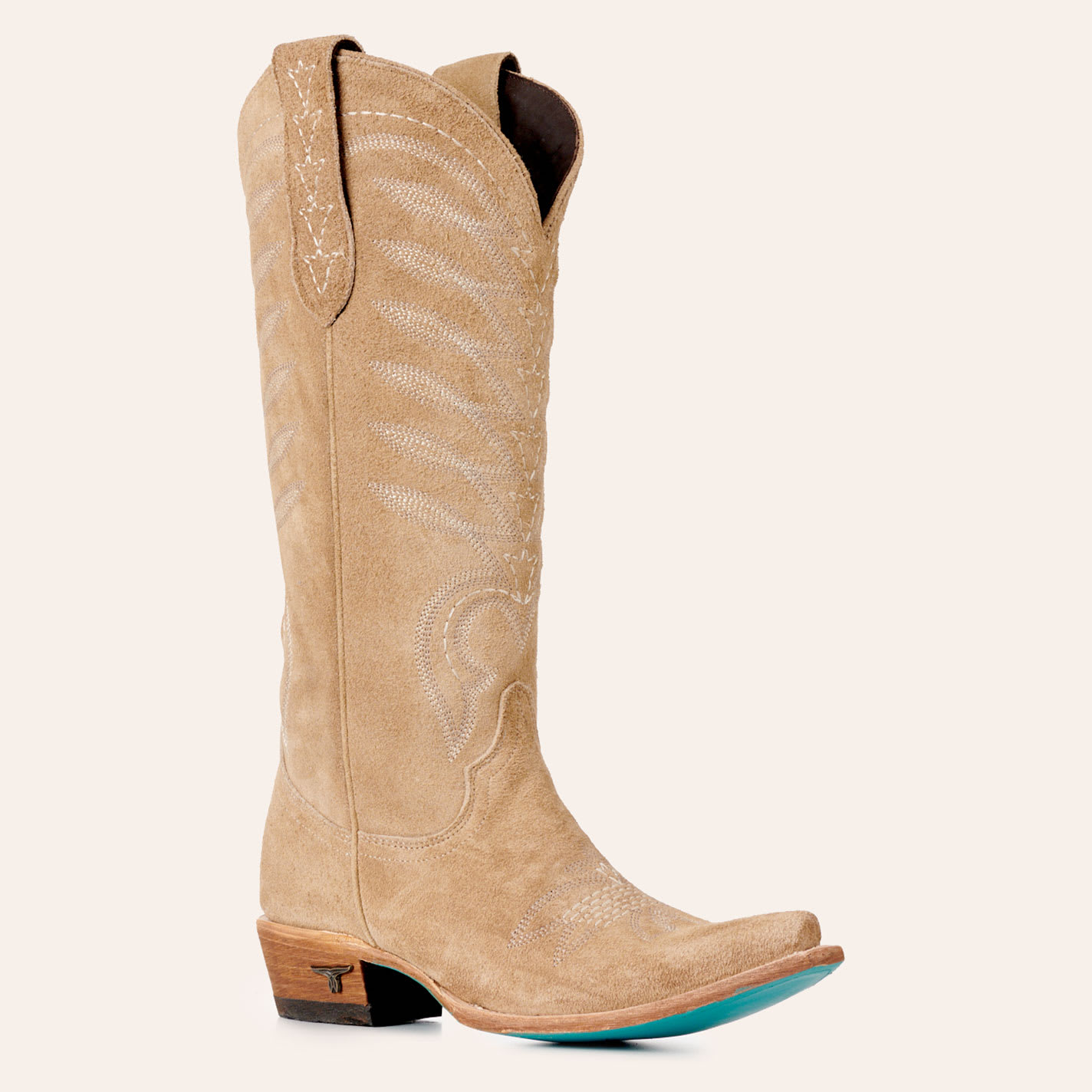 Lane Boots Women's Squash Blossom Latte Suede Snip Toe Cowboy Boots