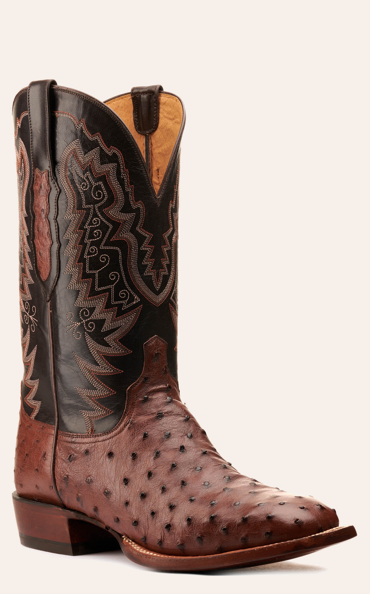 Lucchese Men's Kango Tabacco And Brown Full Quill Ostrich Wide Square Toe Exotic Cowboy Boots