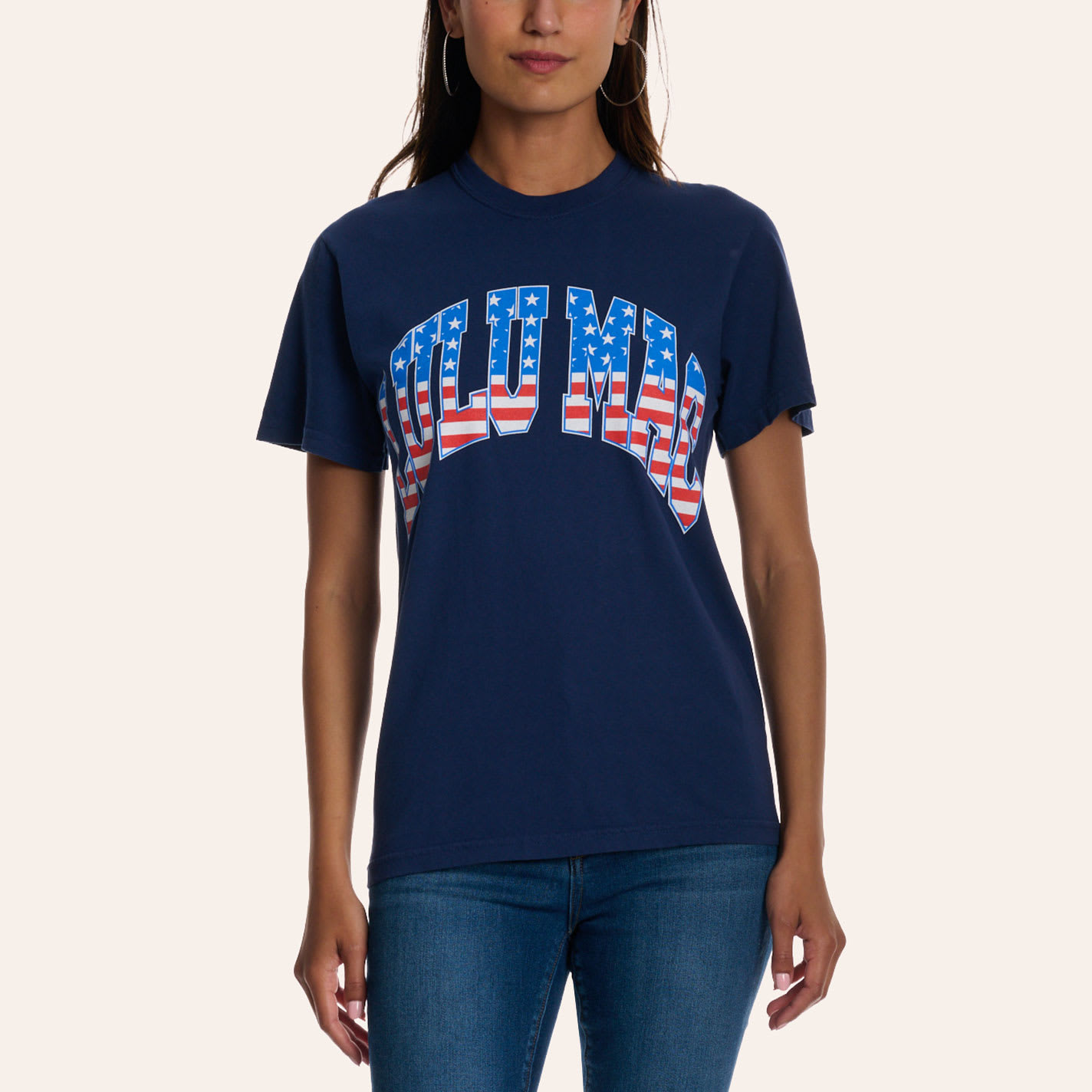 Lulu Mac Women's Navy Stars & Stripes Logo Graphic T-shirt In Blue