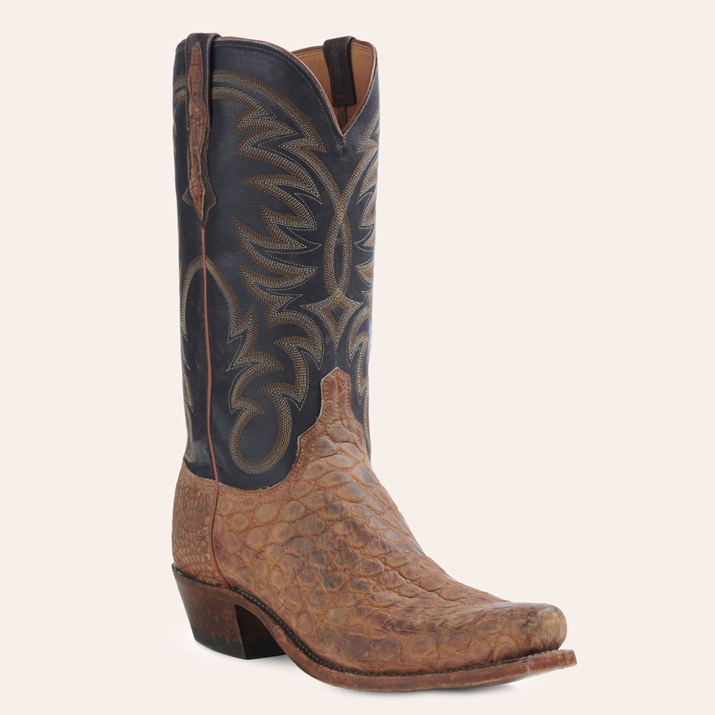 Lucchese Men's Rodney Cognac & Black Giant Alligator Cutter Toe Cowboy Boots In Brown
