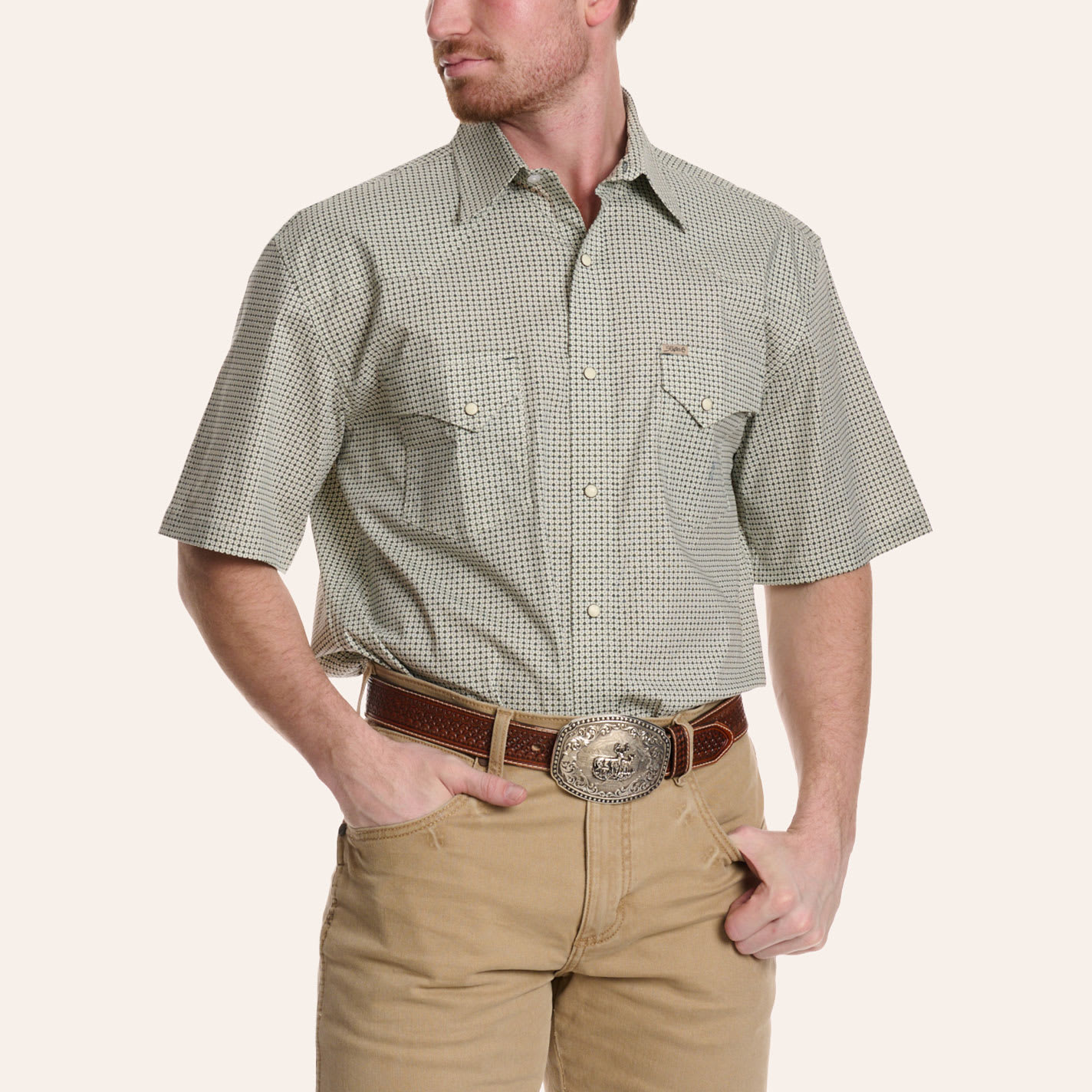Rafter C Men's Brown Geo Print Pearl Snap Western Shirt In Blue