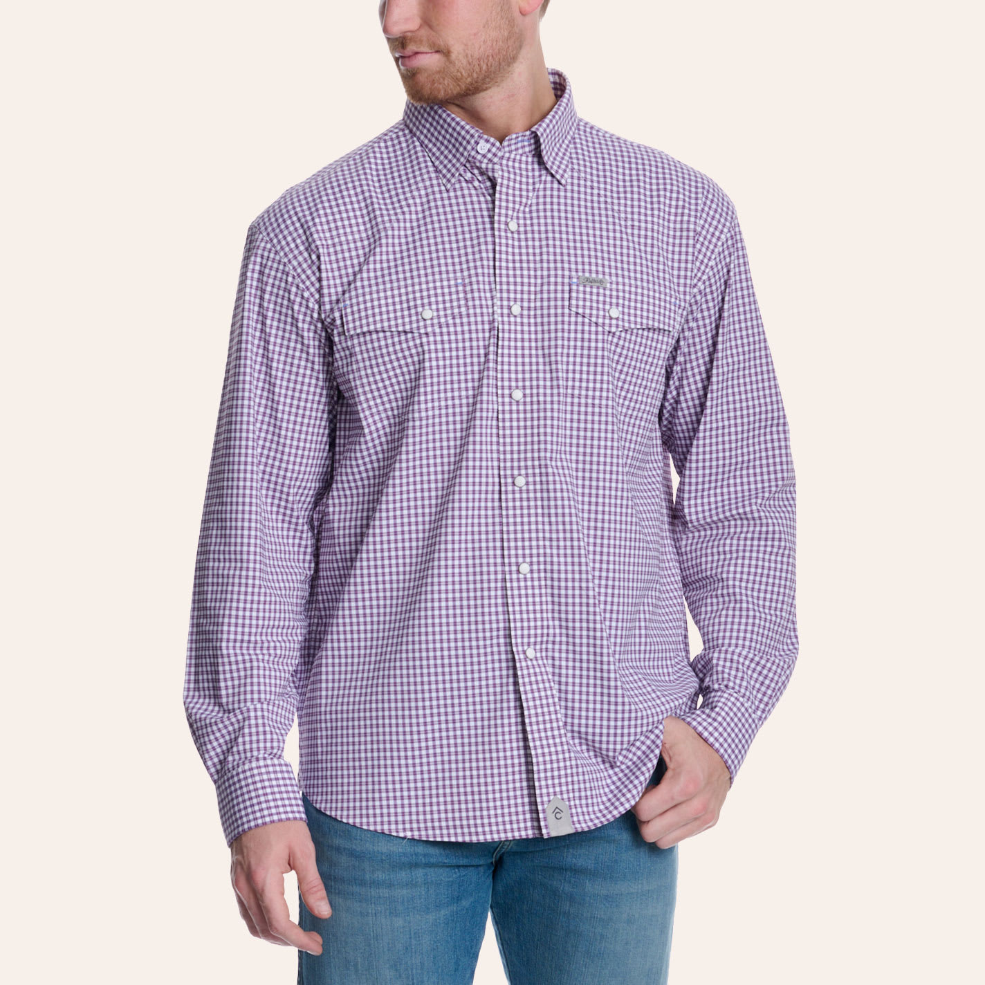 Rafter C Outdoors Men's Purple Plaid Print Long Sleeve Pearl Snap Western Shirt