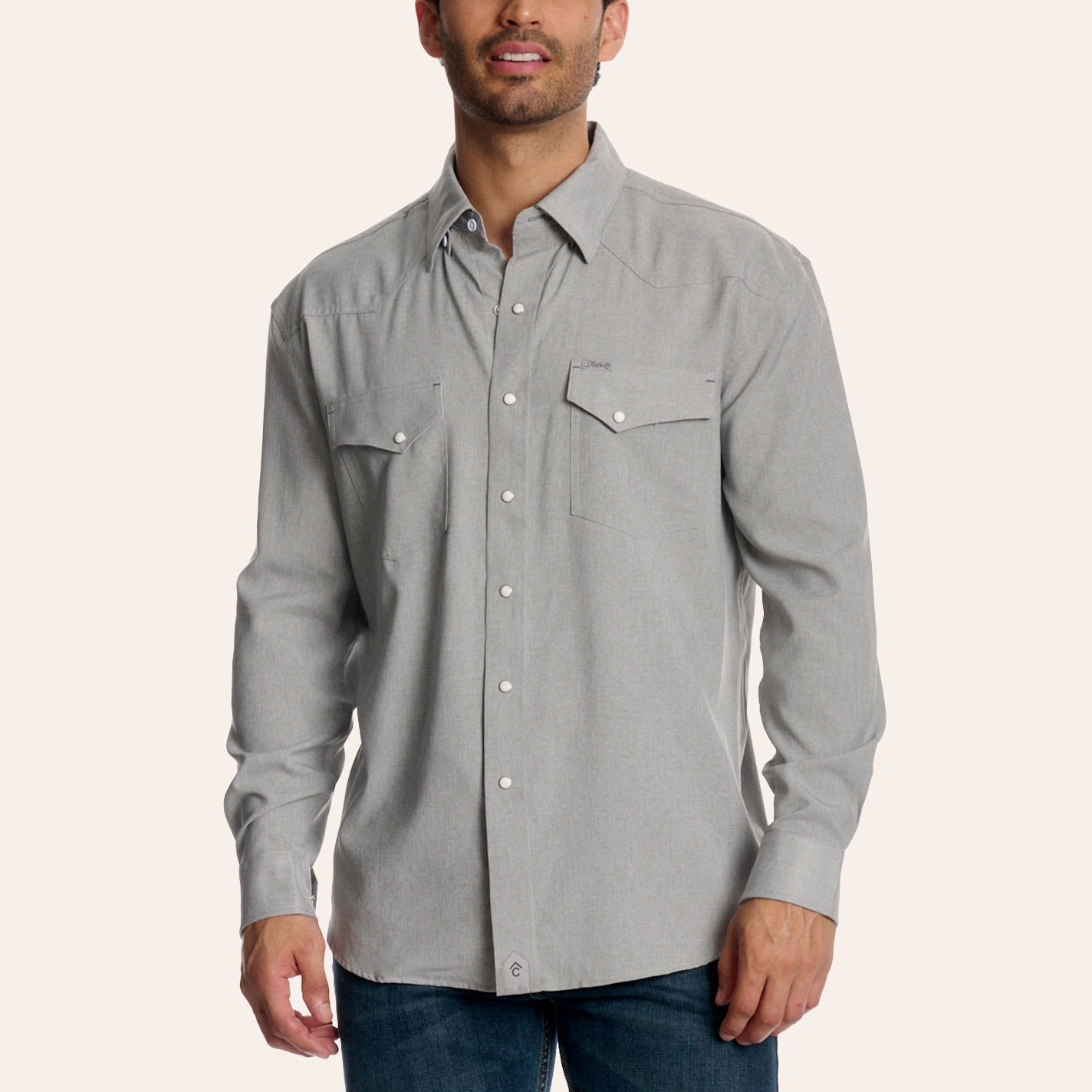 Rafter C Outdoors Men's Heather Gray Long Sleeve Pearl Snap Western Shirt