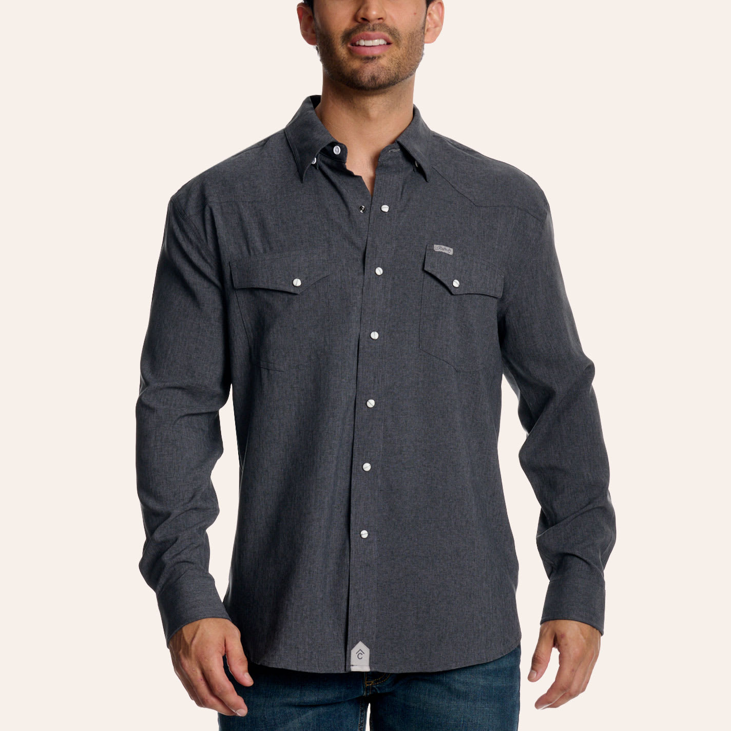 Rafter C Outdoors Men's Heather Black Long Sleeve Pearl Snap Western Shirt