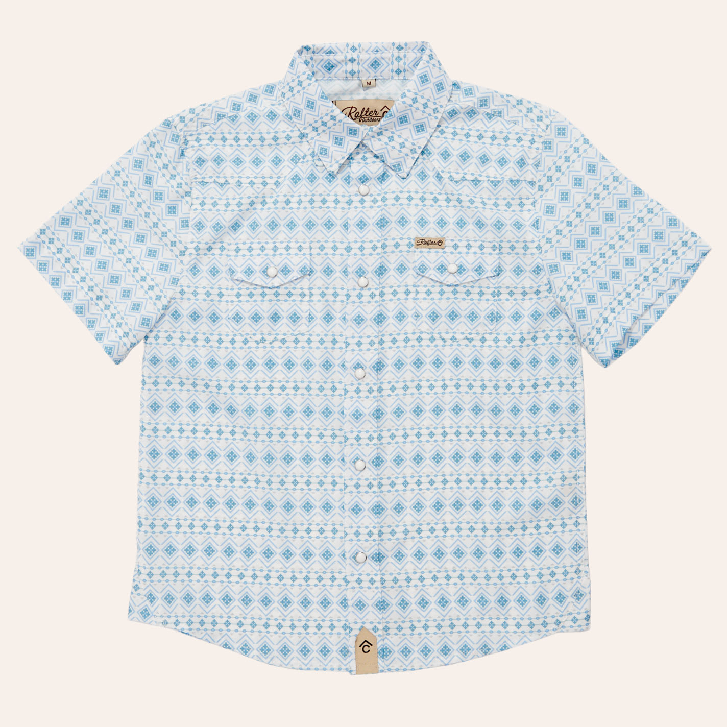 Rafter C Outdoors Boys' Light Blue Aztec Print Pearl Snap Western Shirt In White