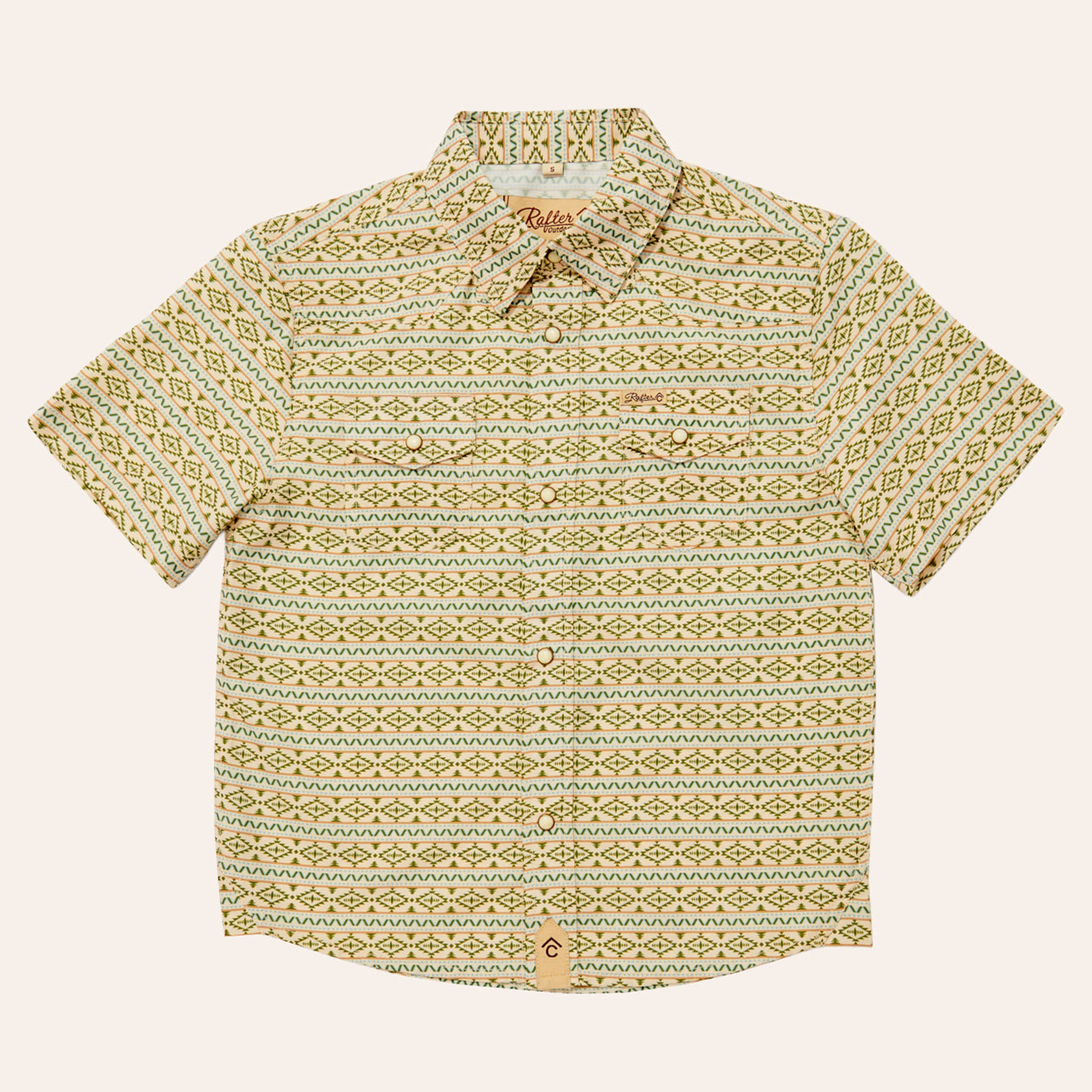 Rafter C Outdoors Boys' Olive Aztec Print Pearl Snap Western Shirt In Dark Olive