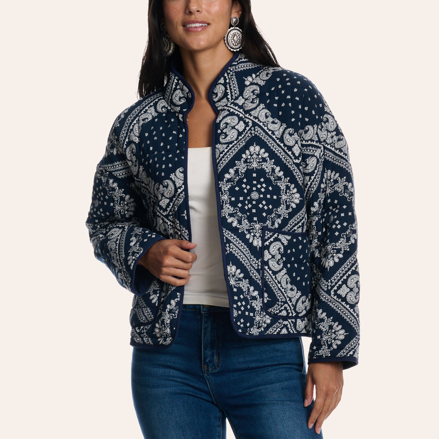 Rockin' C Women's Navy Bandana Print Quilted Jacket