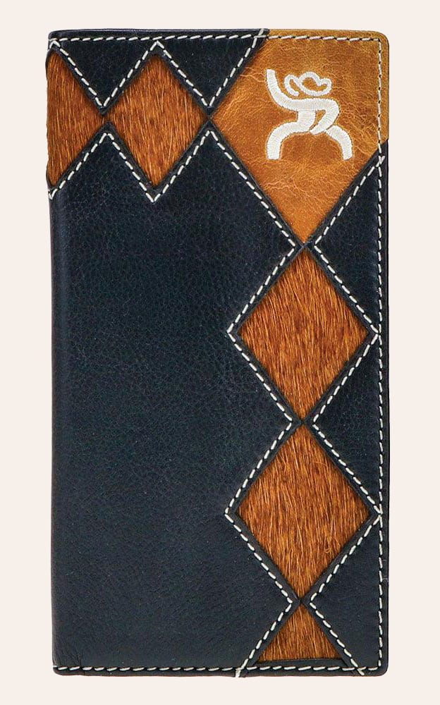 Hooey Men's Black & Tan With Diamond Patchwork Cowhide Rodeo Wallet