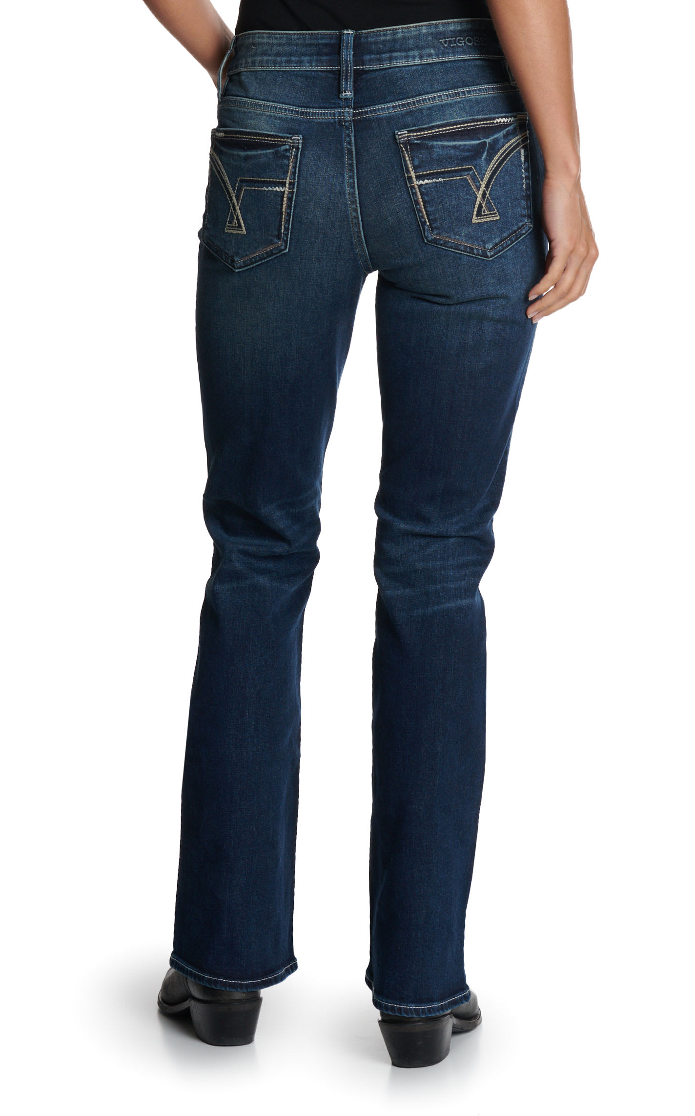 Vigoss Women's Dark Wash Flying V 32" Bootcut Jeans In Blue